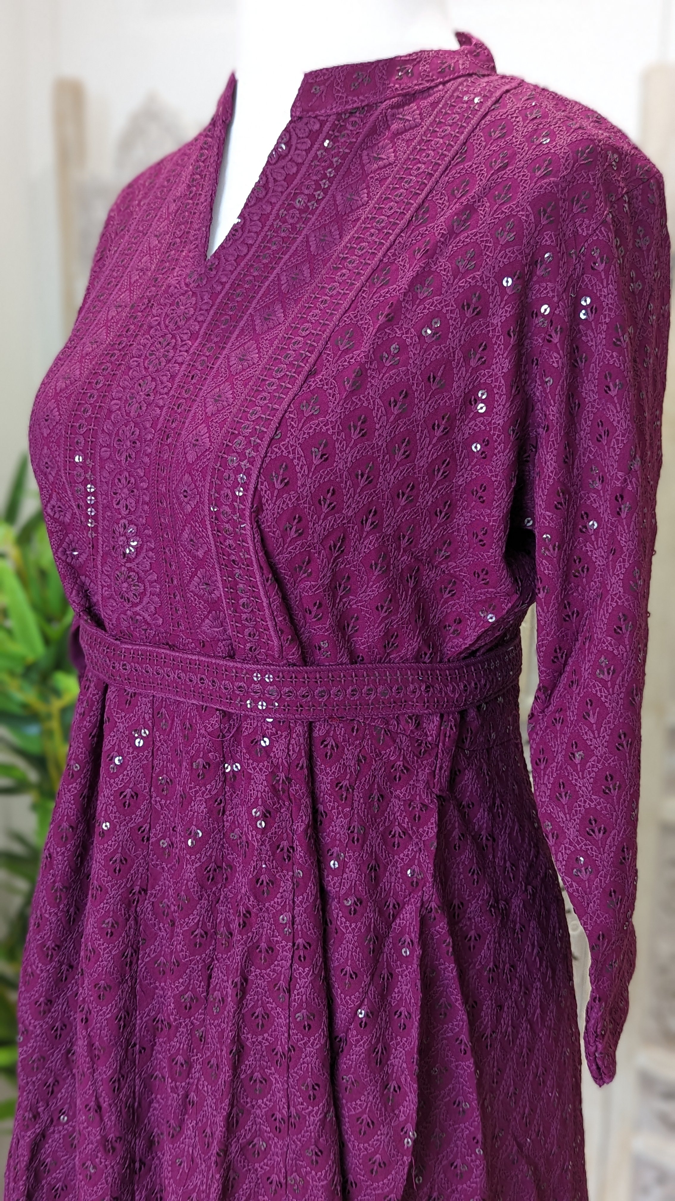 Burgundy Short Belted Chikankari Kurti