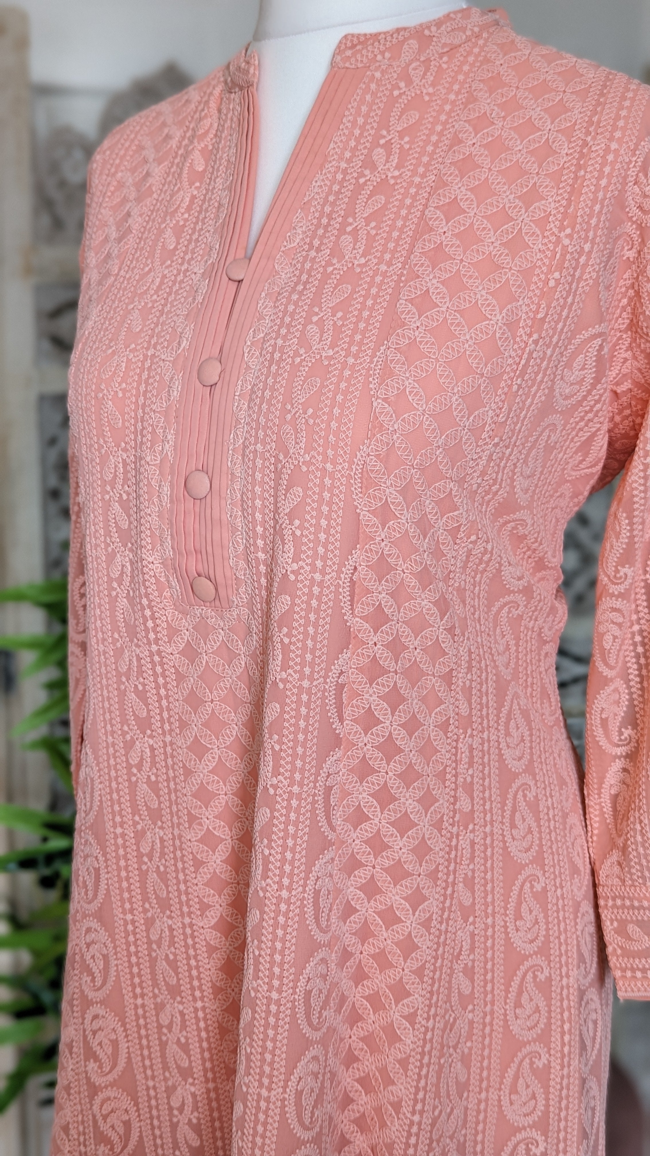 Peach Chikankari A-Line Kurti Sizes 8-22