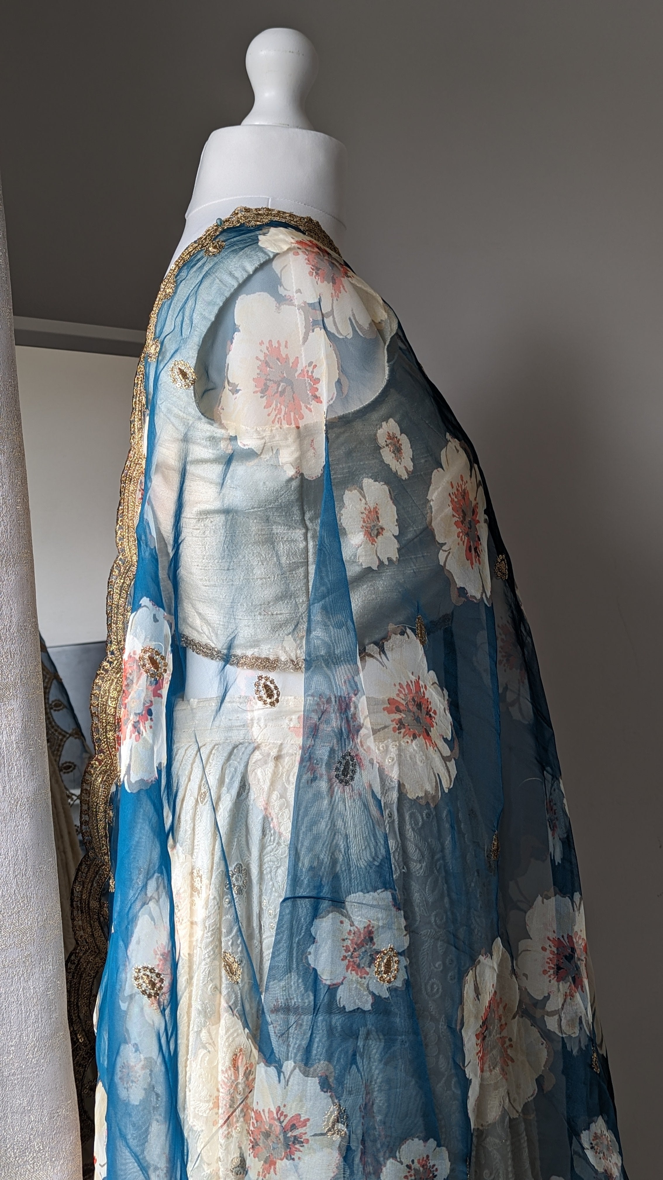 Organza Floral Dupatta / Shawl - Teal