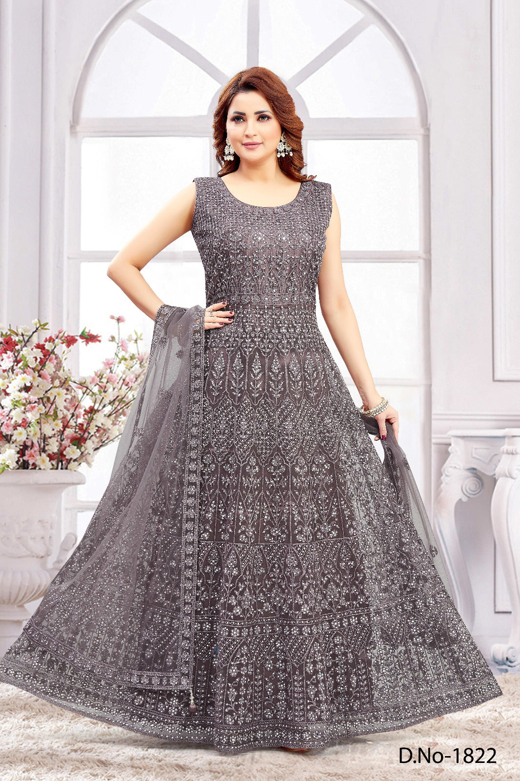 Sherni London plum burgundy evening gown with sleeves size 28 plus size fully embroidered indian anarkali with net dupatta and tone on tone embroidery all over.