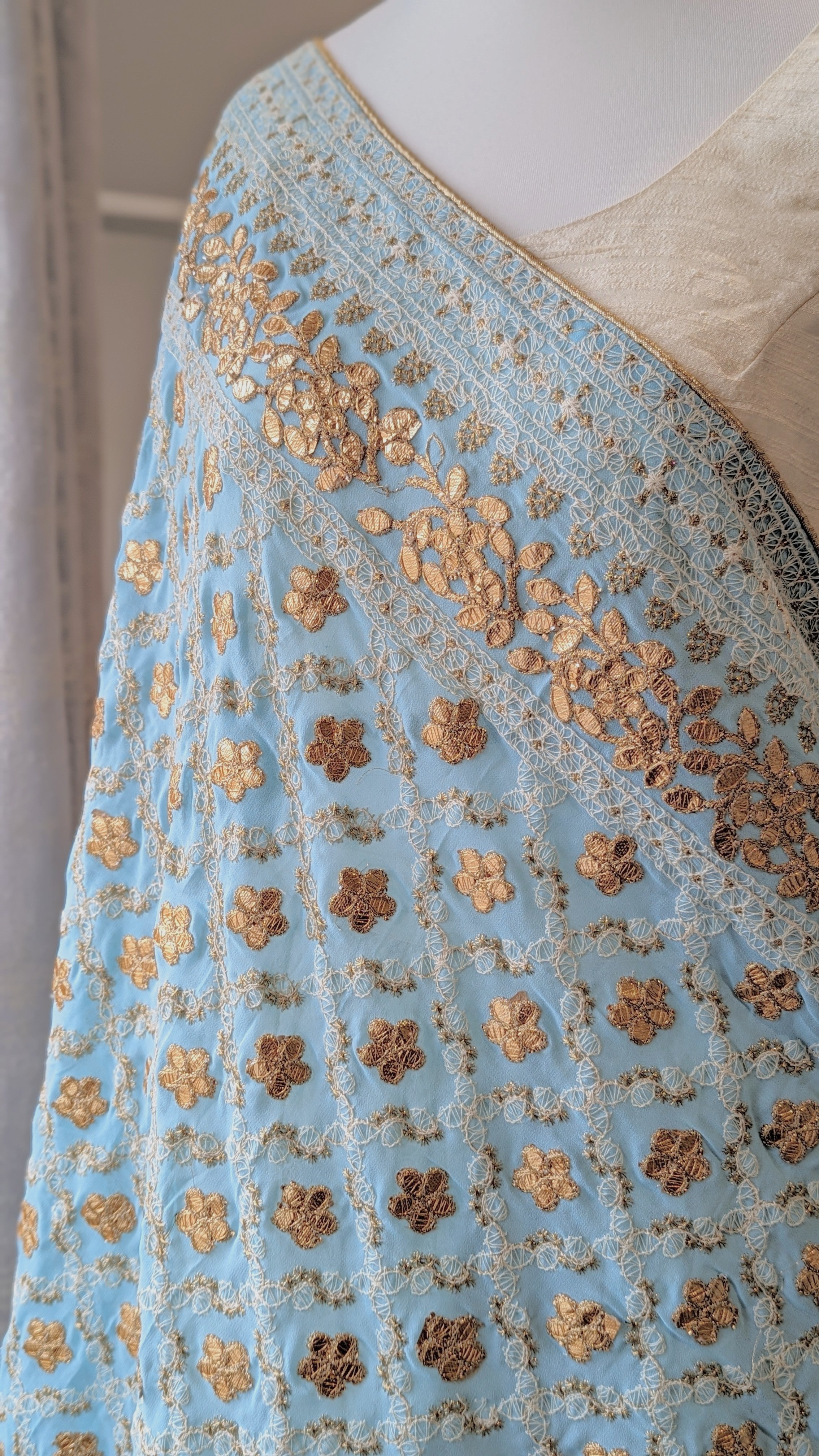 Chikankari Gota Pati Dupatta (Shawl) - Sky Blue