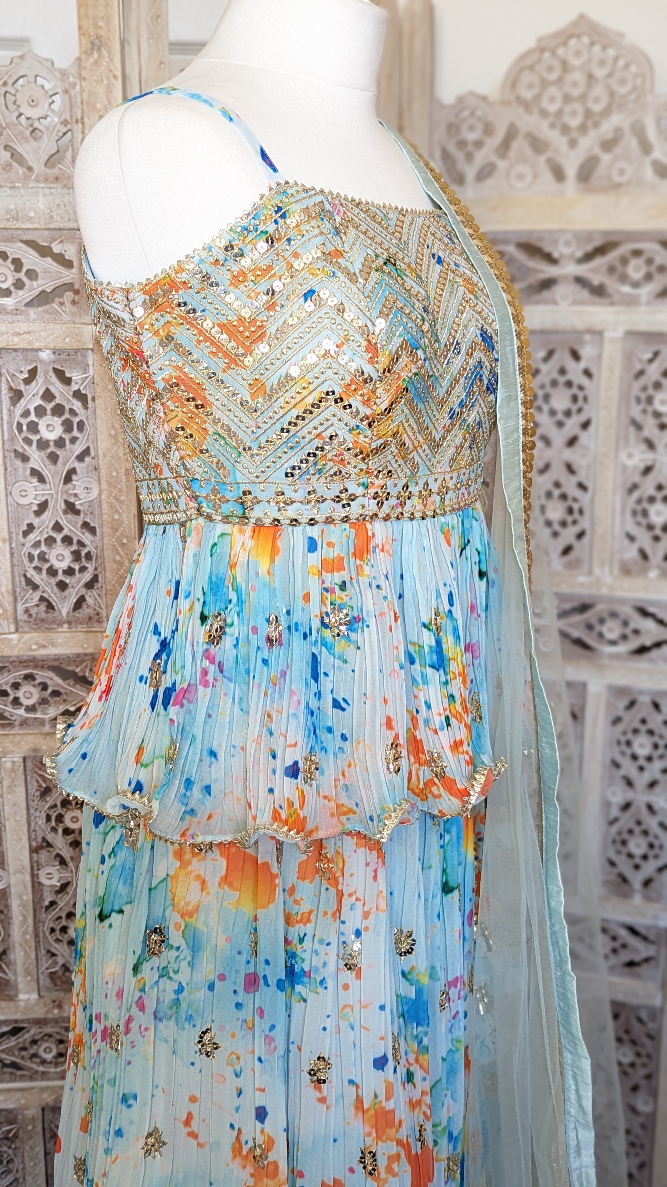 Splash Tie Dye Print Peplum Lehenga (10-12)