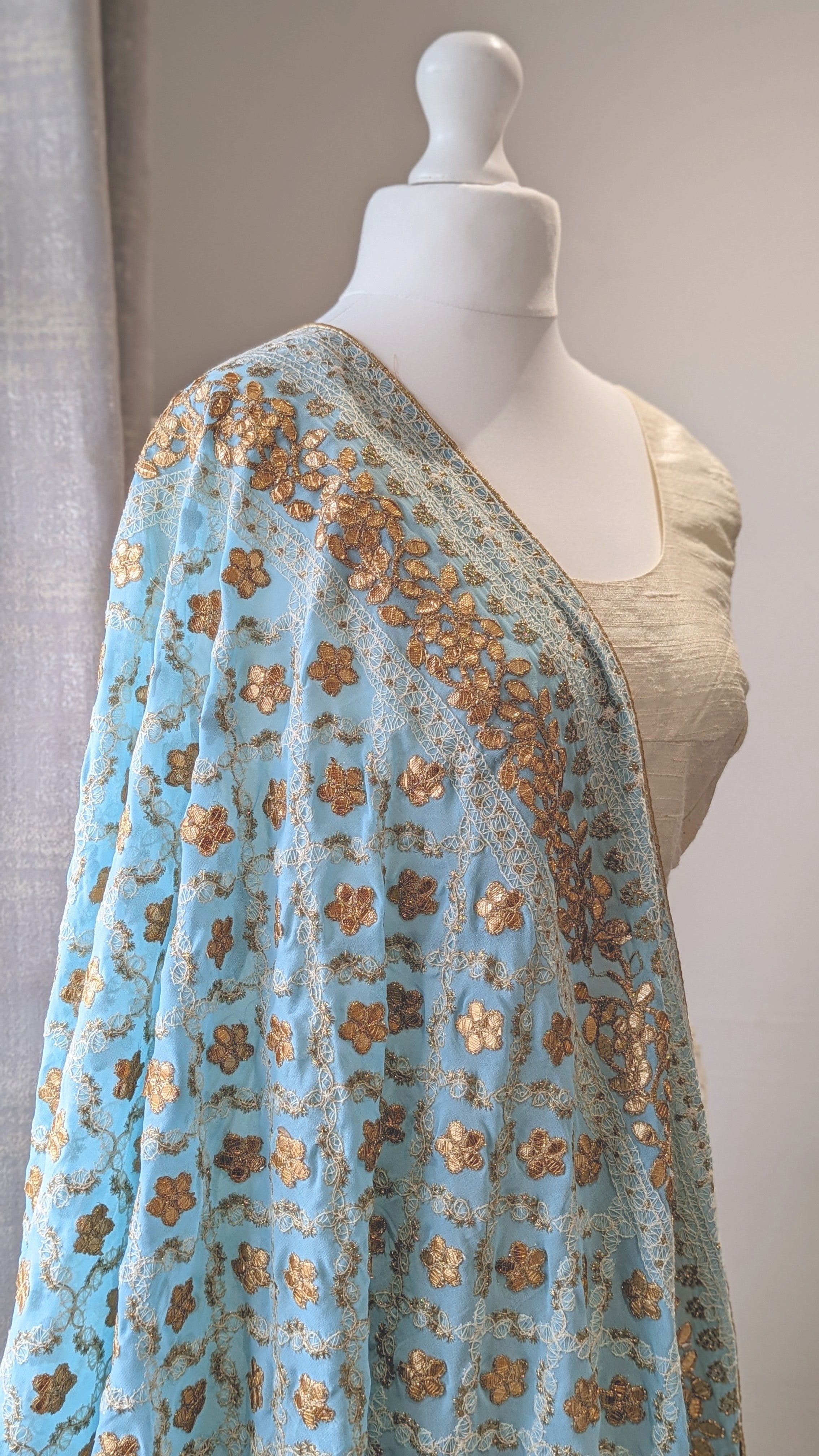 Chikankari Gota Pati Dupatta (Shawl) - Sky Blue