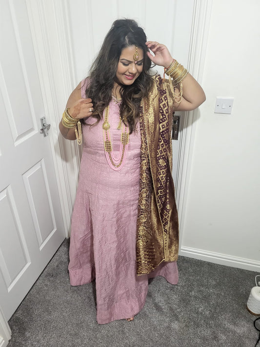 Dusty Lilac Anarkali with Burgundy Shawl (multiple sizes available)