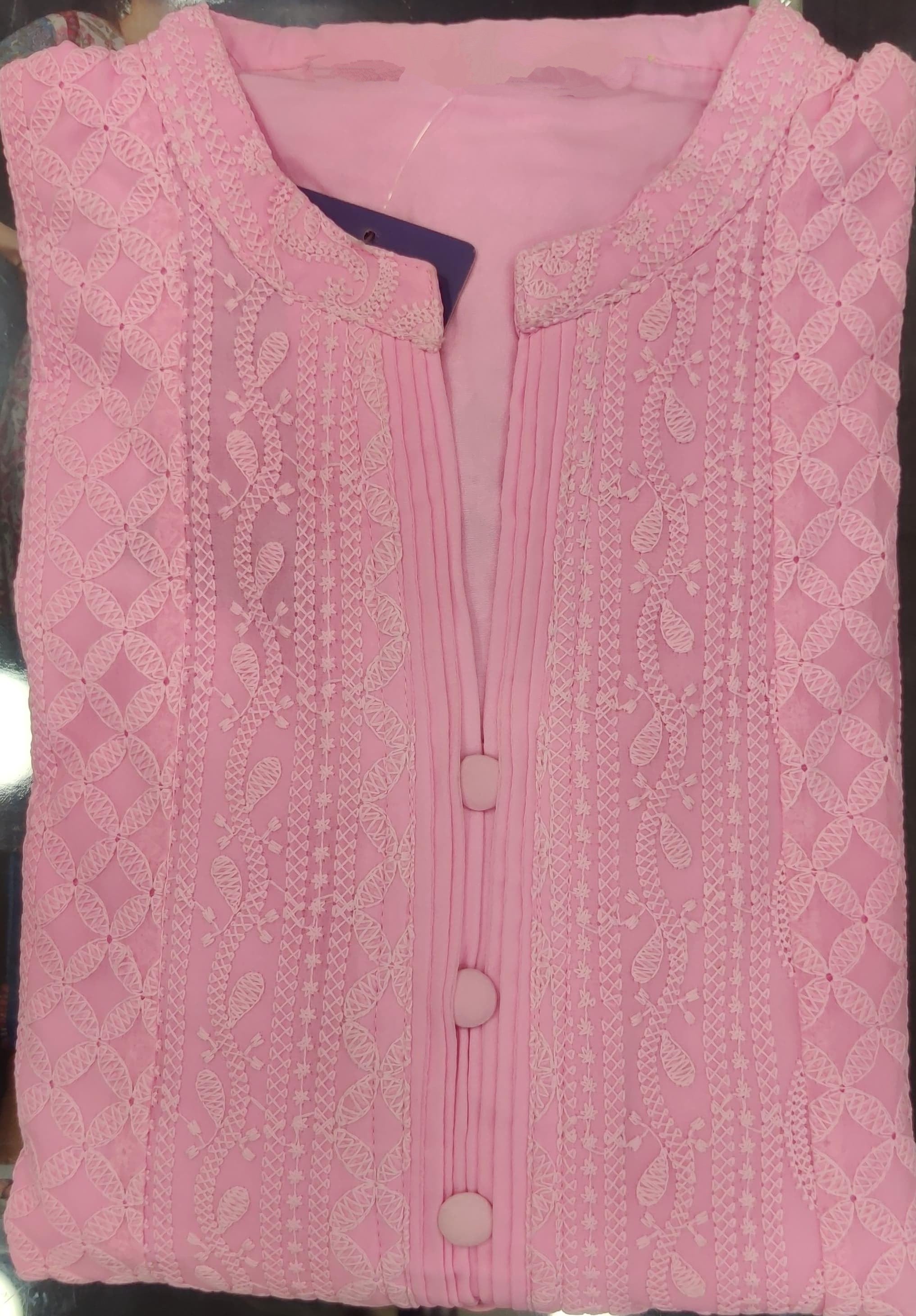 Pink Chikankari A-Line Kurti Dress Sizes 8-22