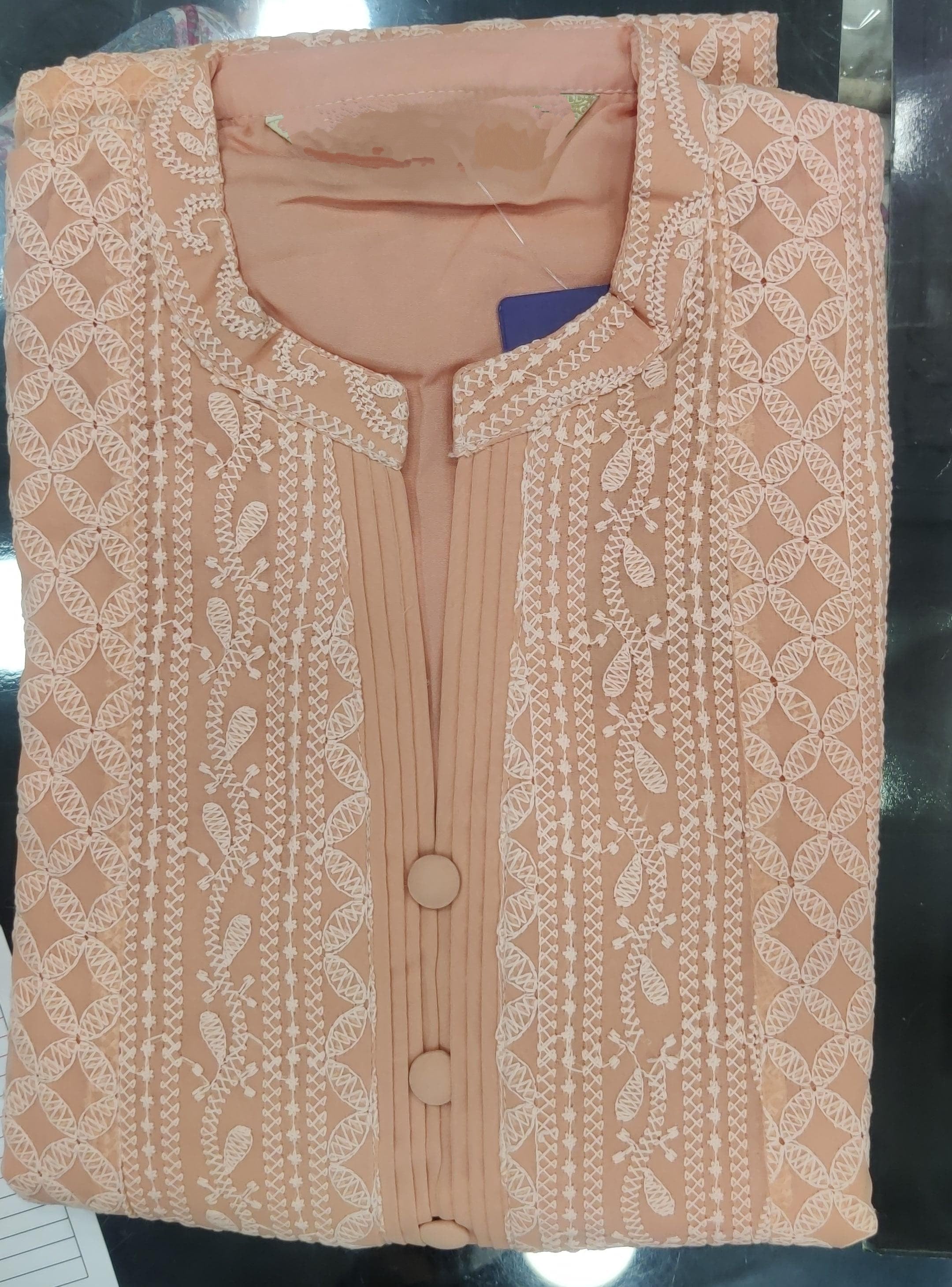 Peach Chikankari A-Line Kurti Dress Sizes 8-22