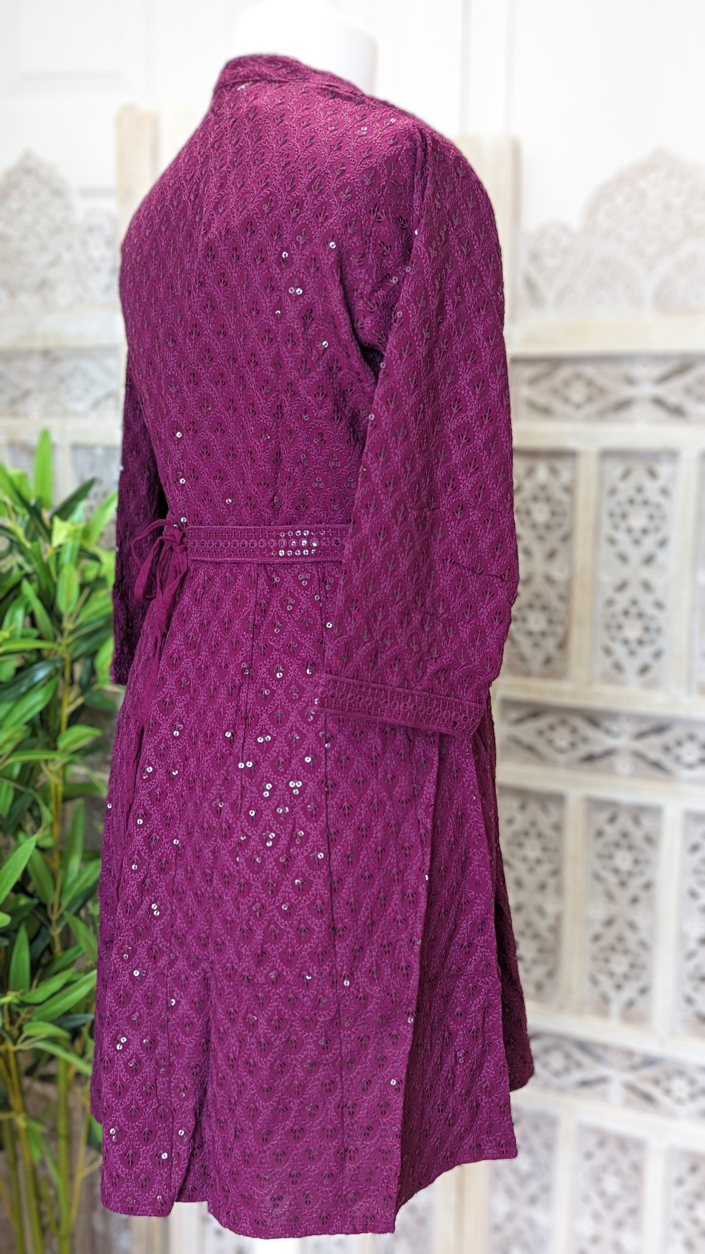 Burgundy Short Belted Chikankari Kurti