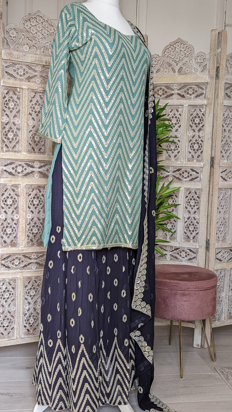 Contrast Geo Sequin Gharara Set. Size 12-14 (bust 42")