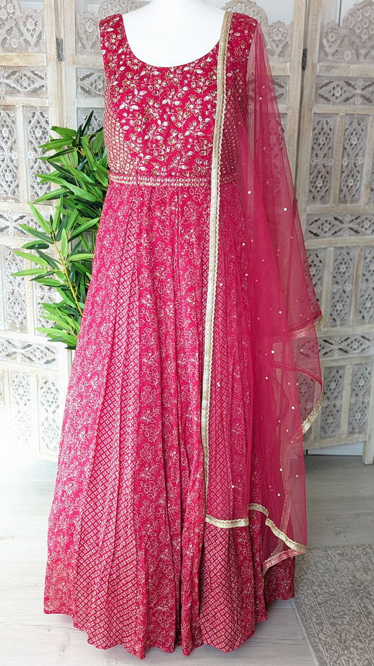 Hand Embroidered Bodice Multi Print Gown (10-12)