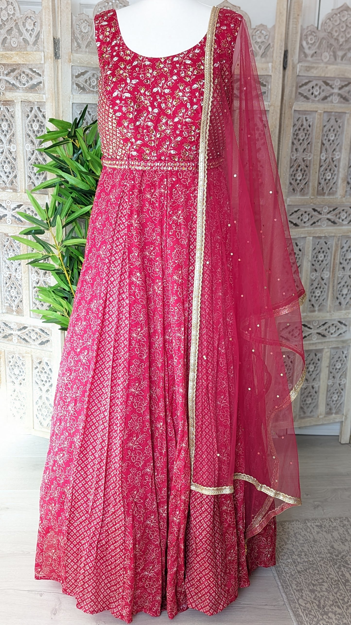 Hand Embroidered Bodice Multi Print Gown (10-12)