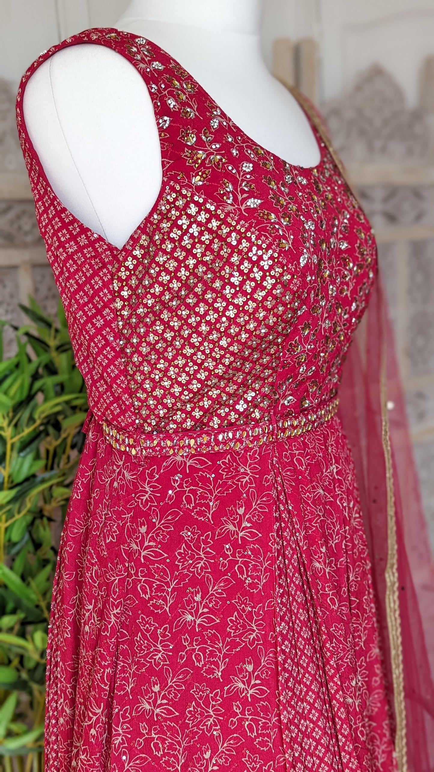 Hand Embroidered Bodice Multi Print Gown (10-12)