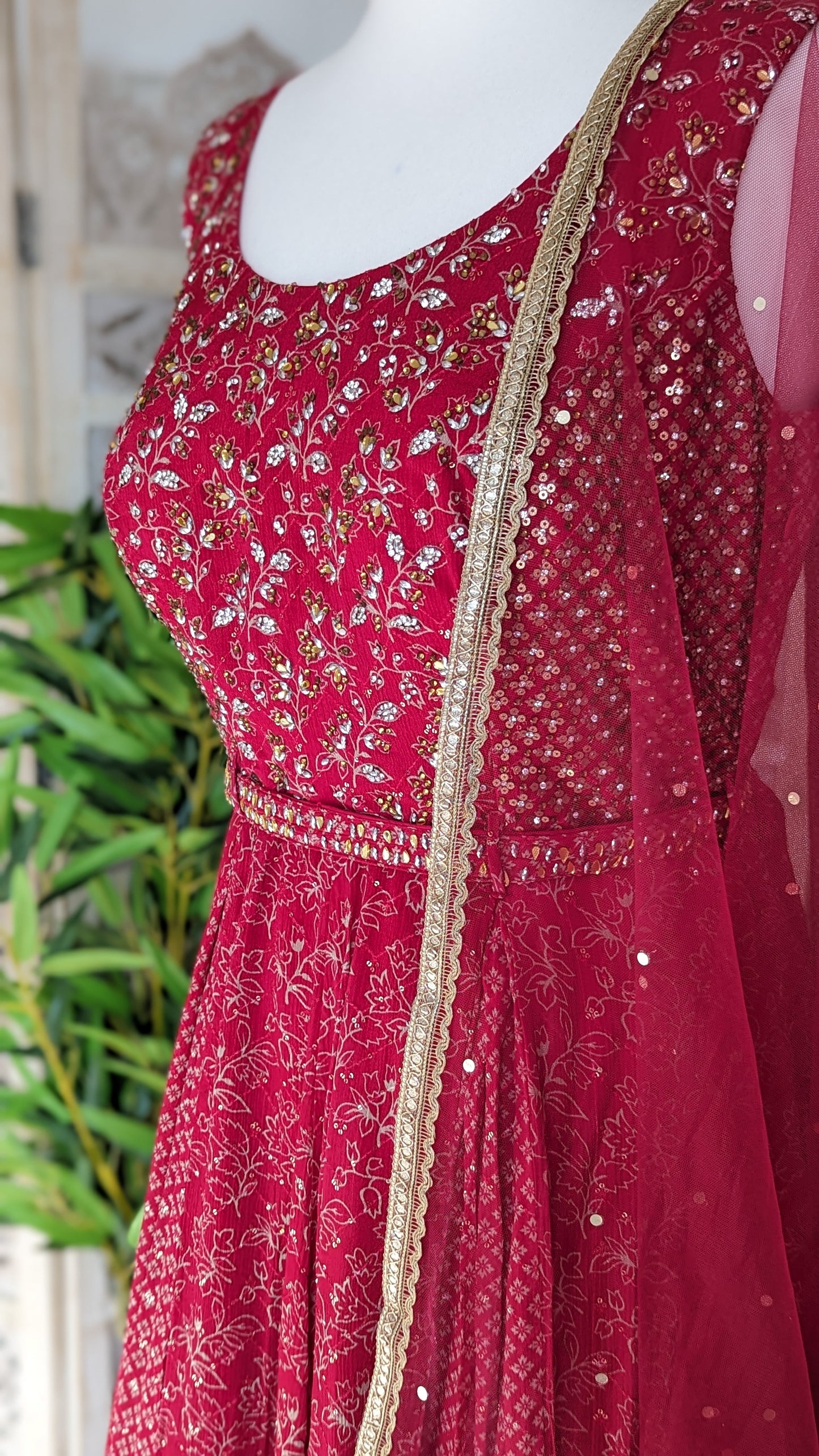 Hand Embroidered Bodice Multi Print Gown (10-12)