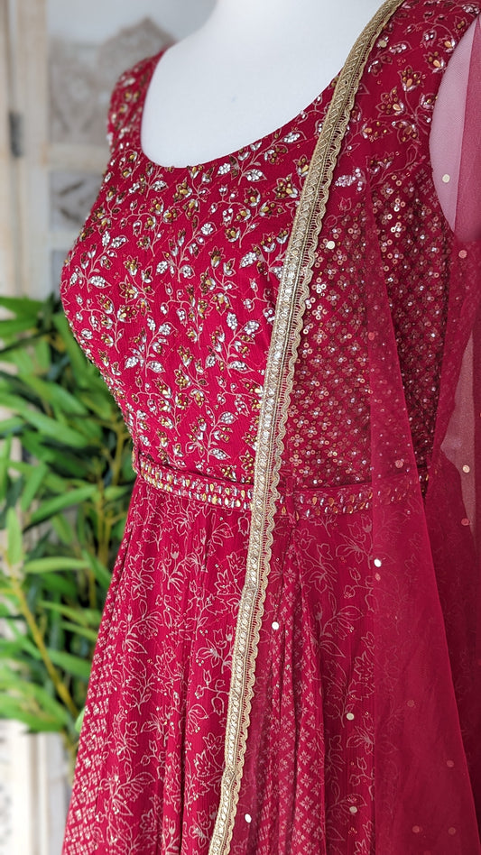 Hand Embroidered Bodice Multi Print Gown (10-12)
