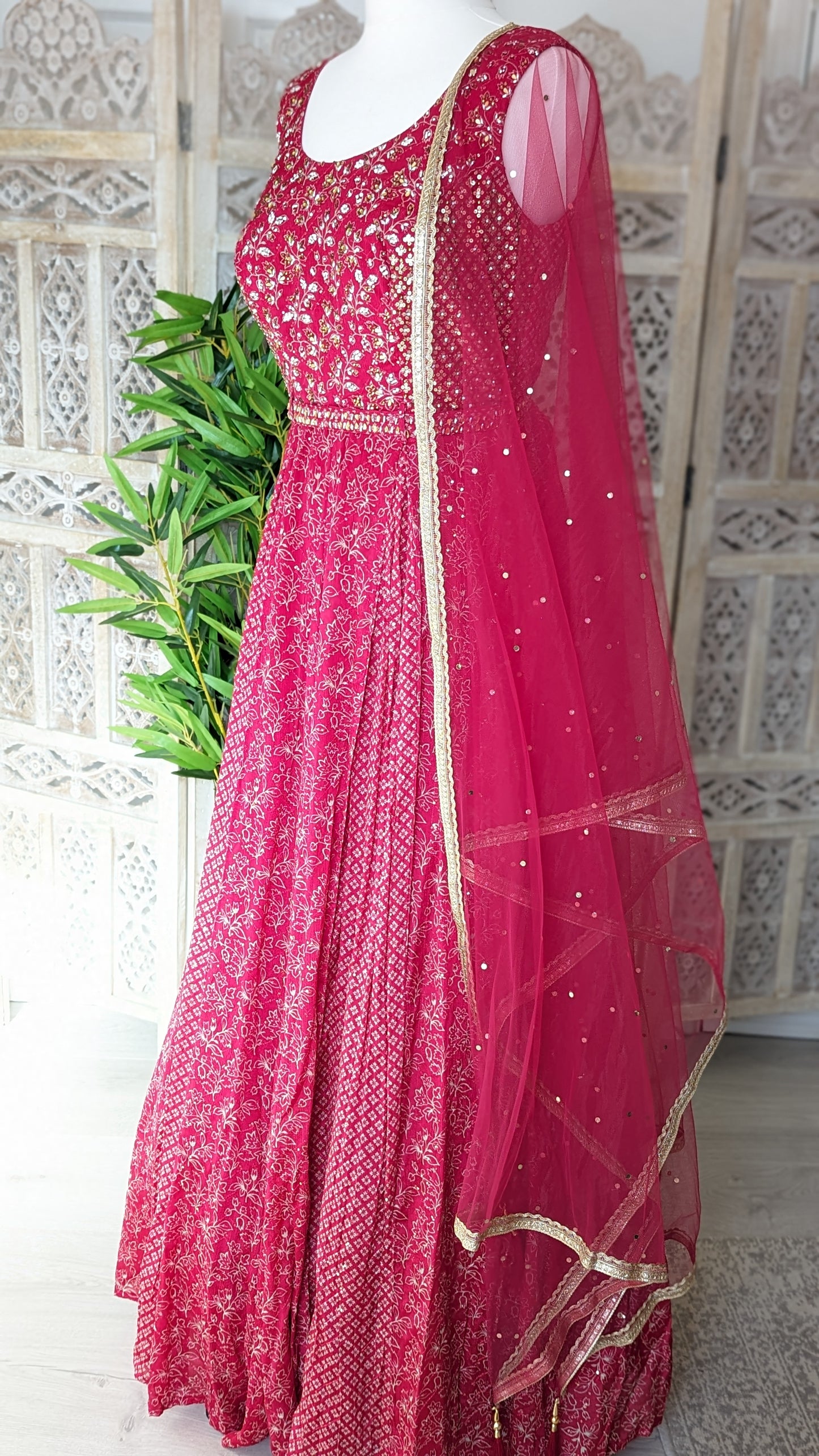 Hand Embroidered Bodice Multi Print Gown (10-12)