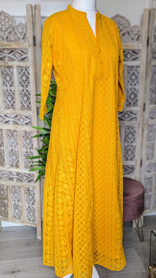 Mehndi Green Chikankari A-Line Kurti Dress Sizes 8-22