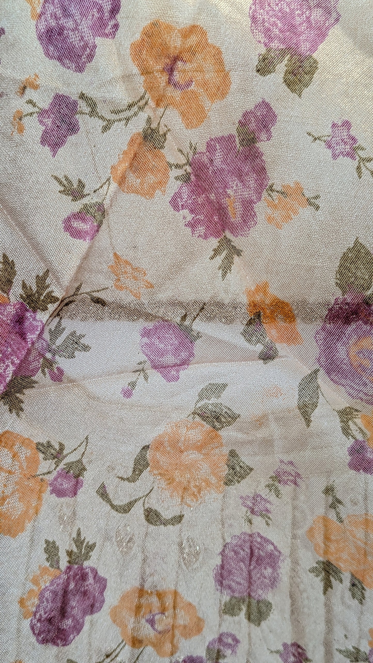 Chanderi Peach Floral Print Dupatta / Shawl
