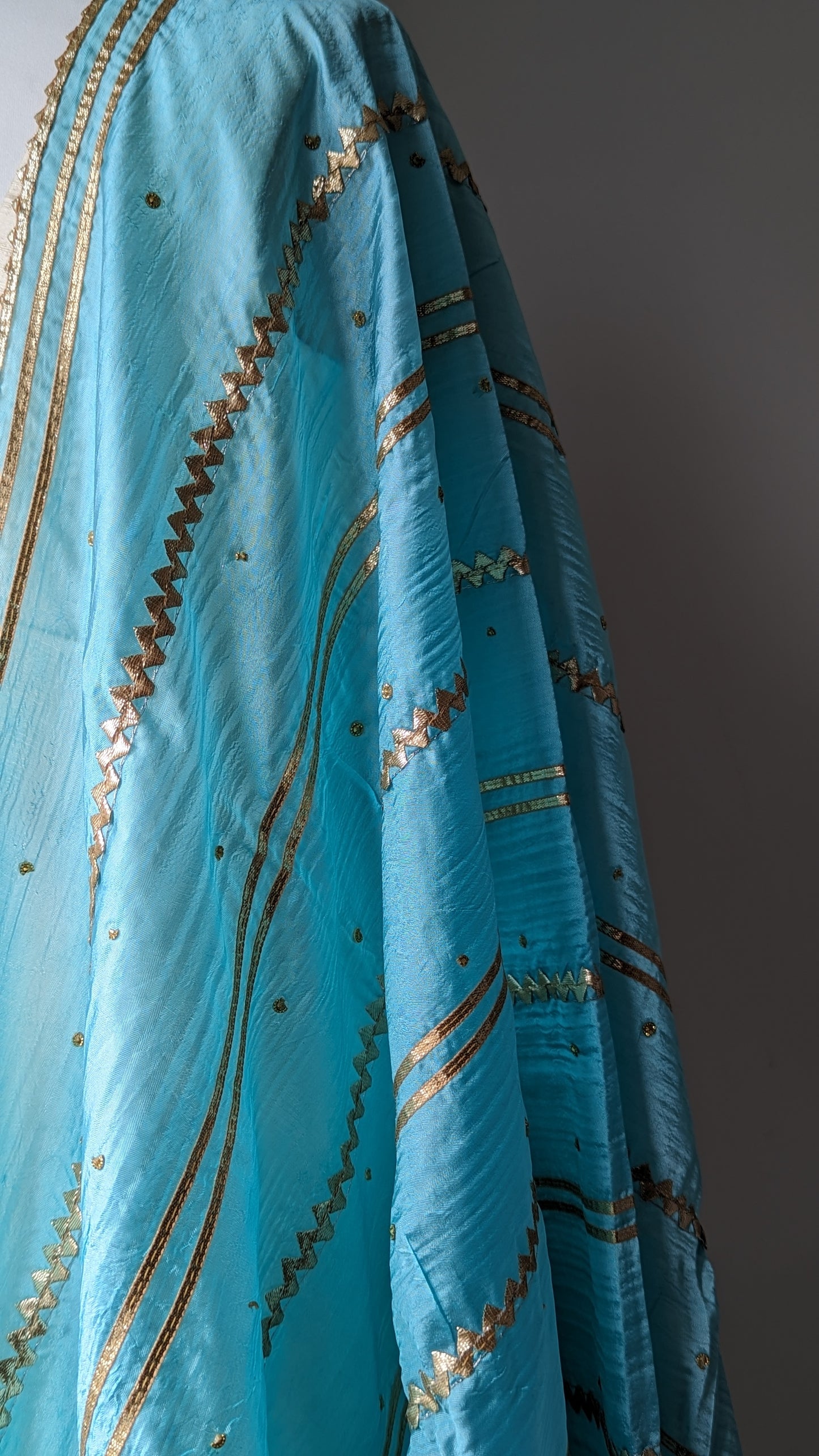 Blue Silk Dupatta (Shawl) with Gota Embroidery