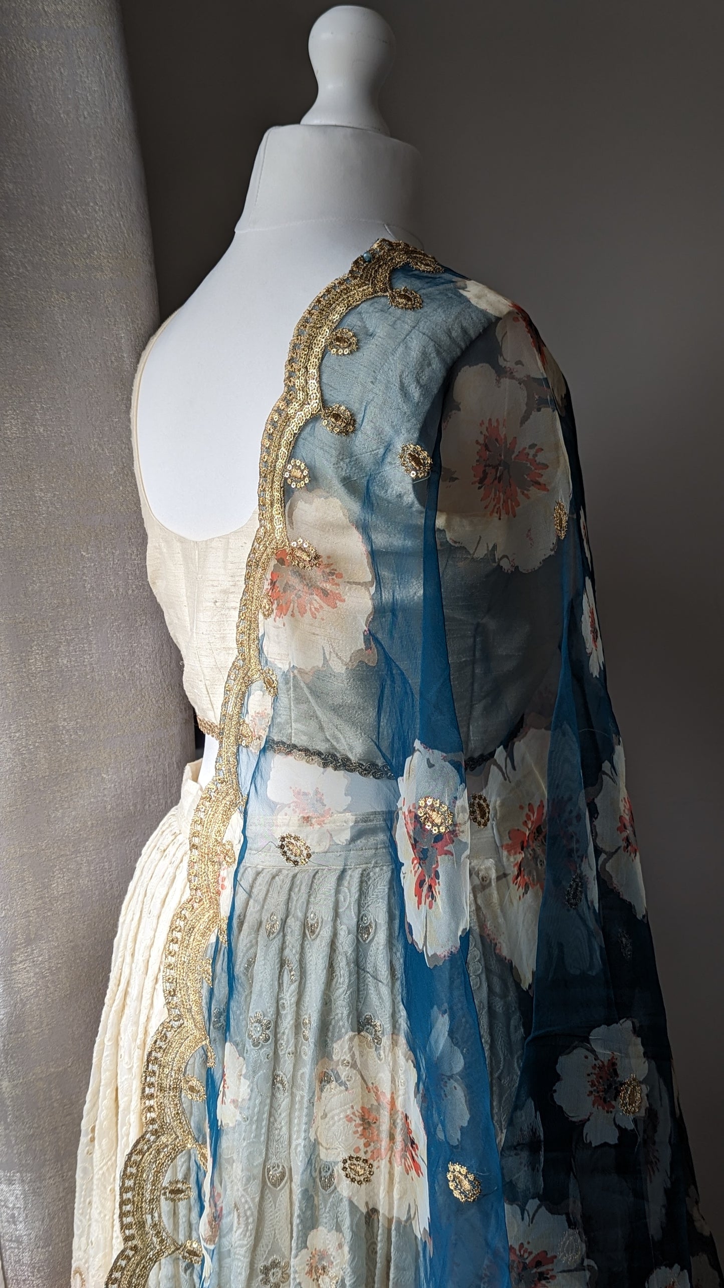 Organza Floral Dupatta / Shawl - Teal