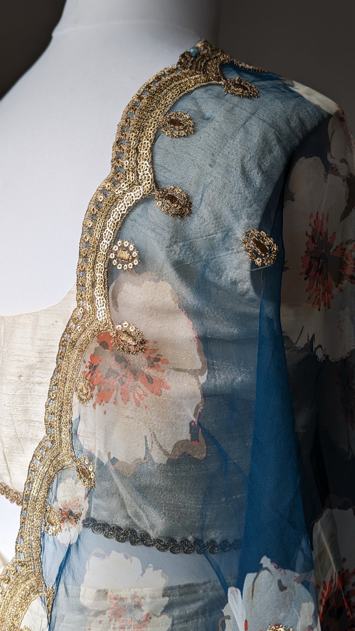 Organza Floral Dupatta / Shawl - Teal