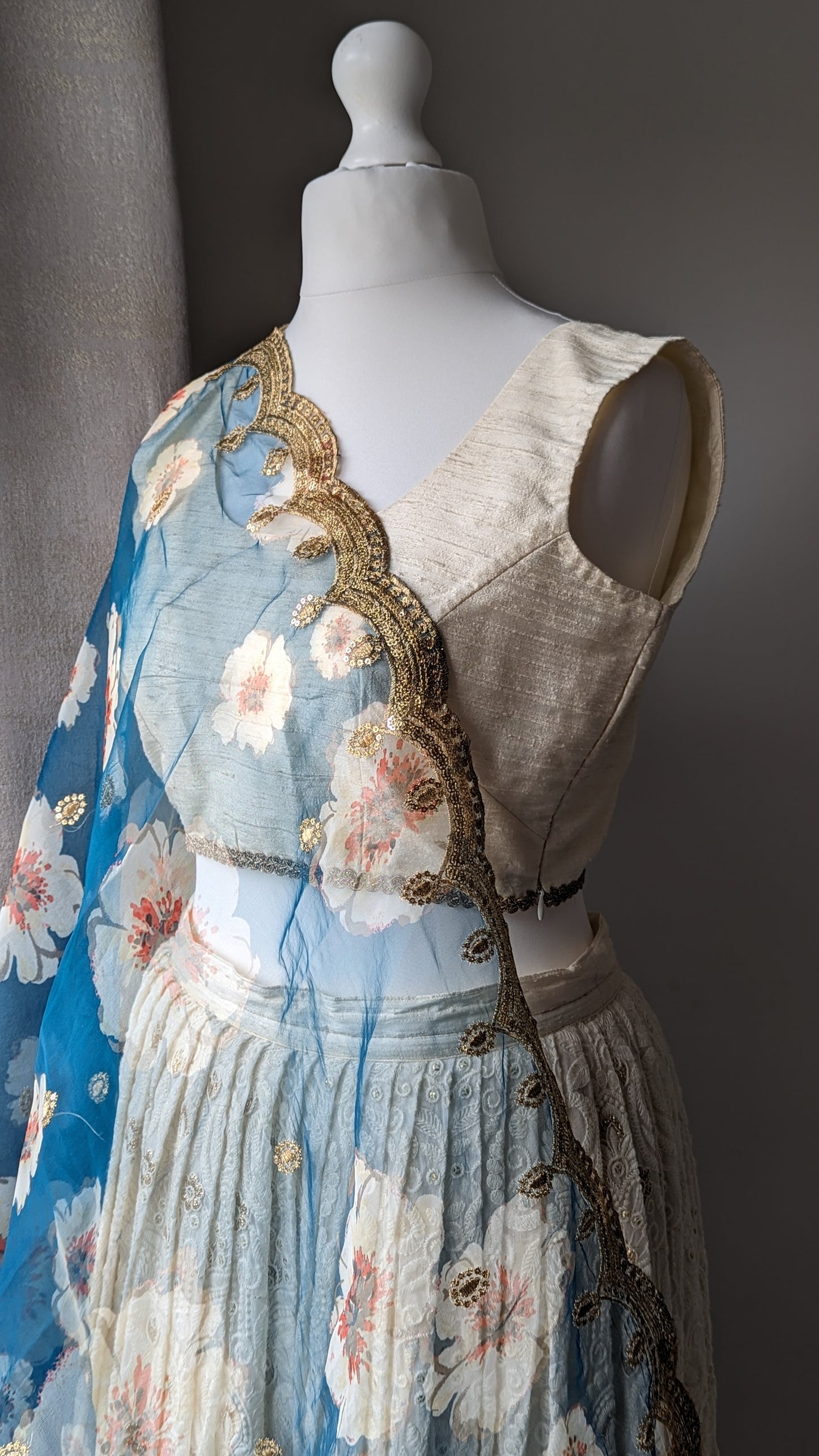 Organza Floral Dupatta / Shawl - Teal
