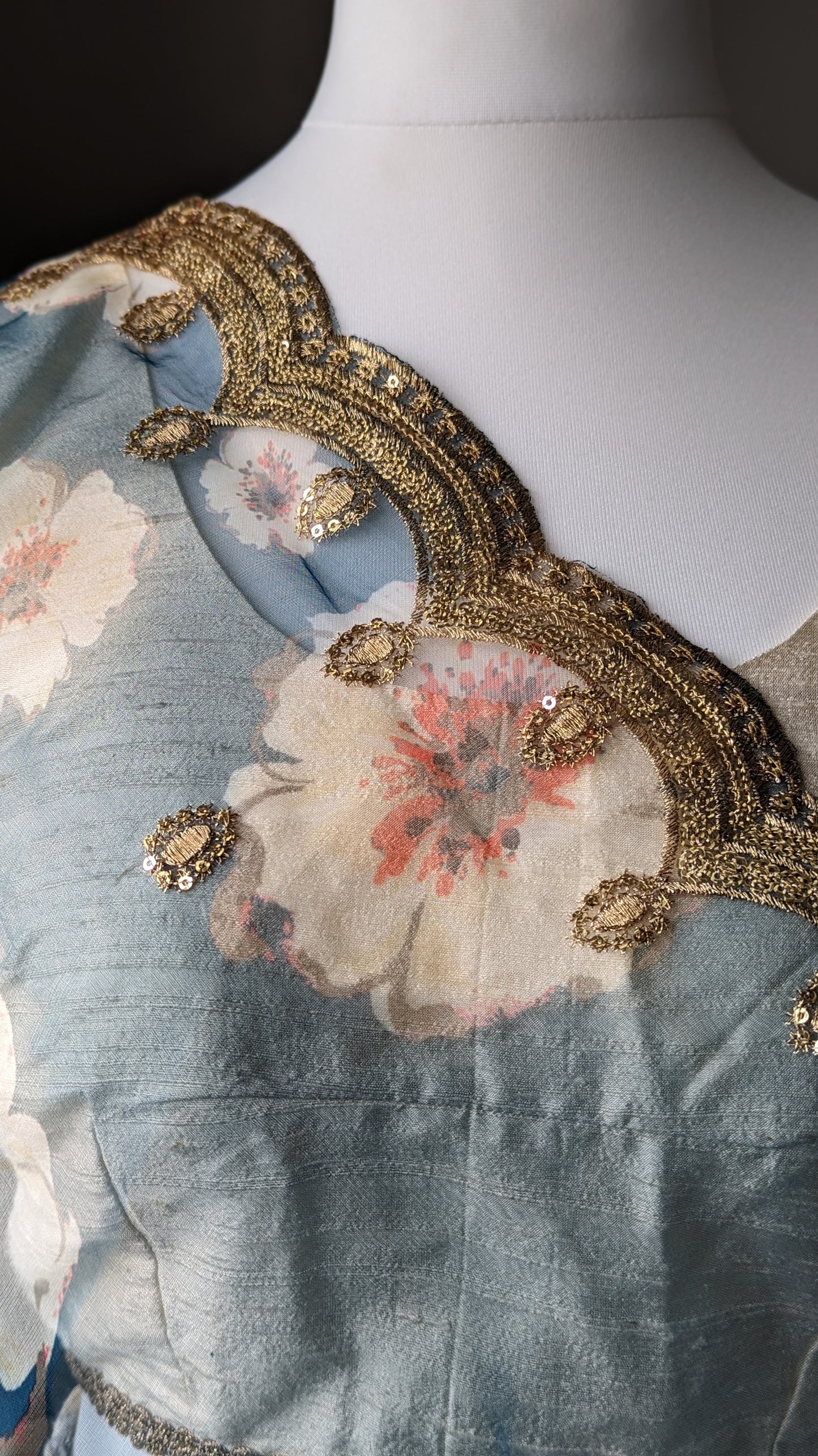 Organza Floral Dupatta / Shawl - Teal