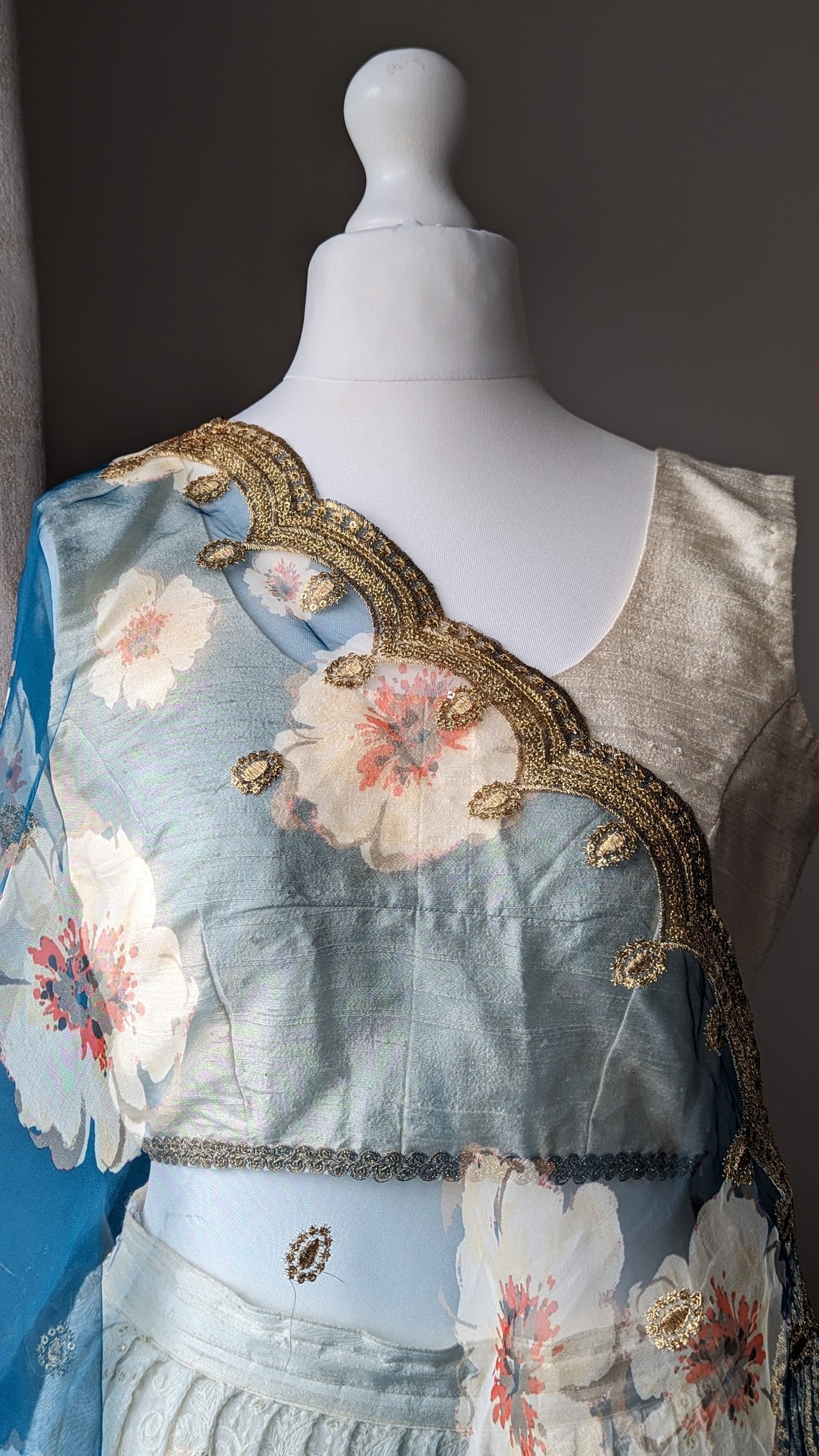 Organza Floral Dupatta / Shawl - Teal