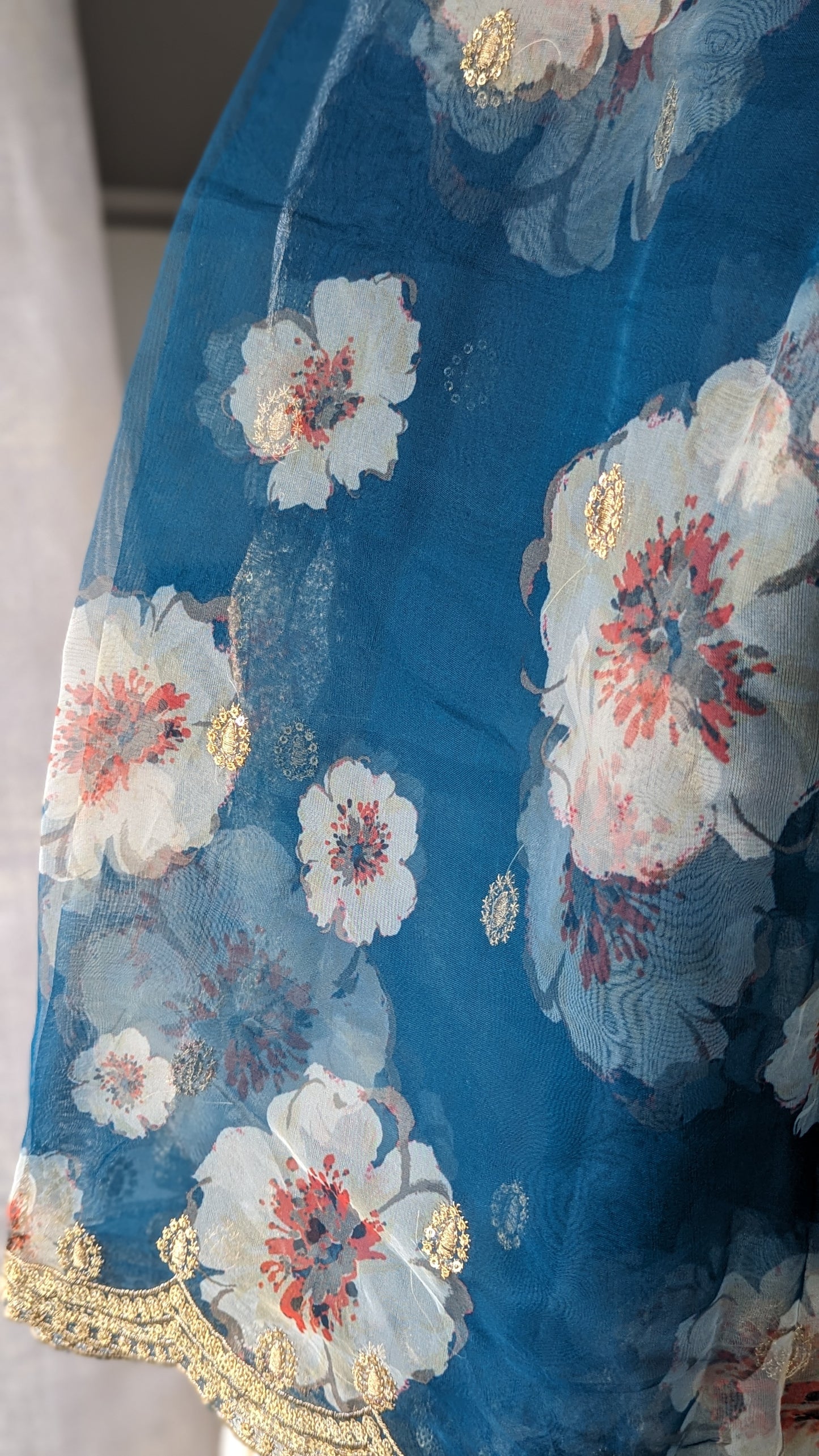 Organza Floral Dupatta / Shawl - Teal