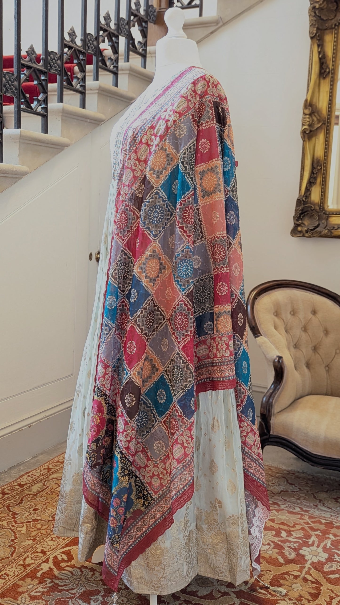 Light sage gown with gold weave and contrast dupatta (14-16)