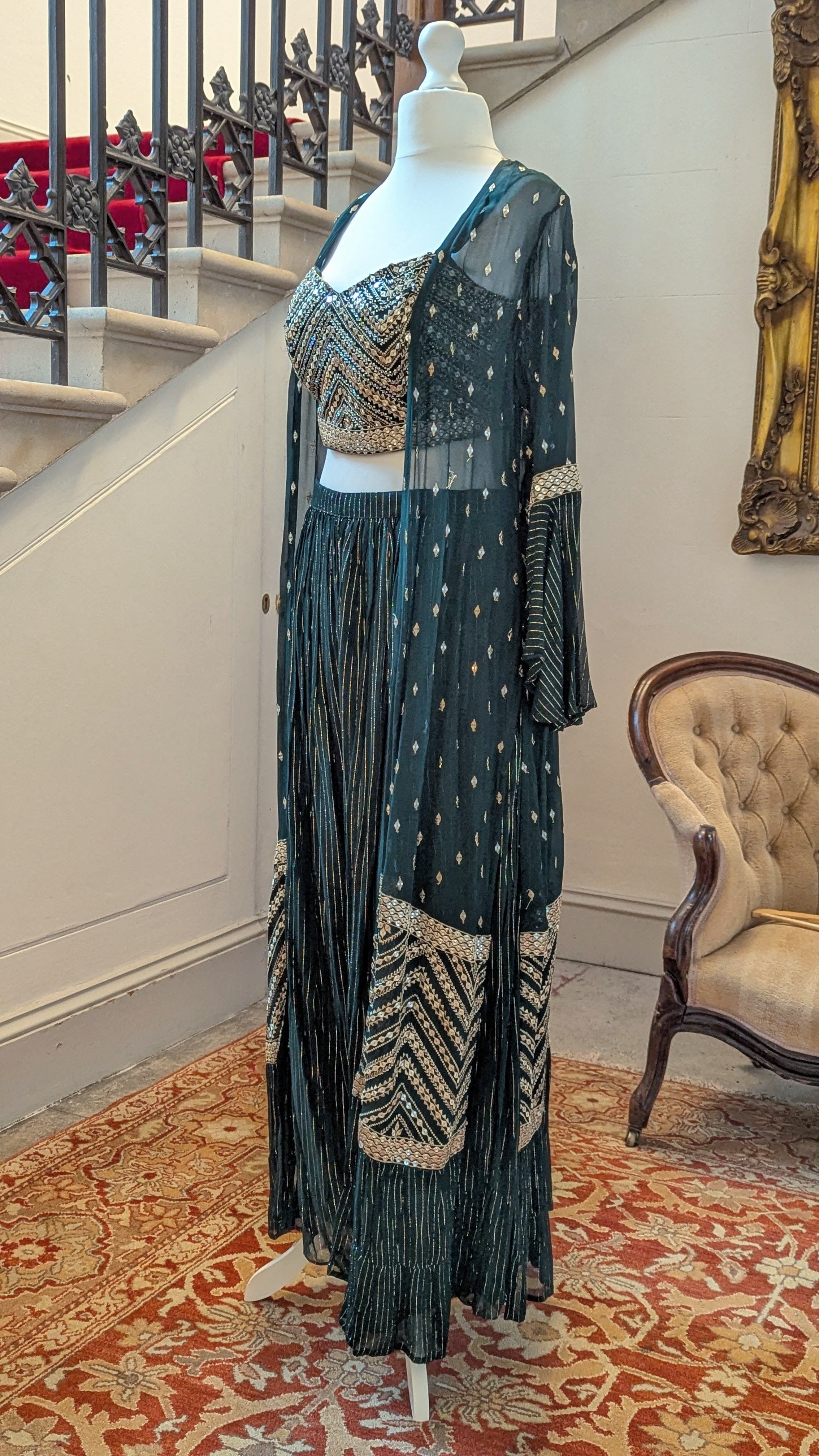 Forest Green Indo-Western Sharara Set (14-16)