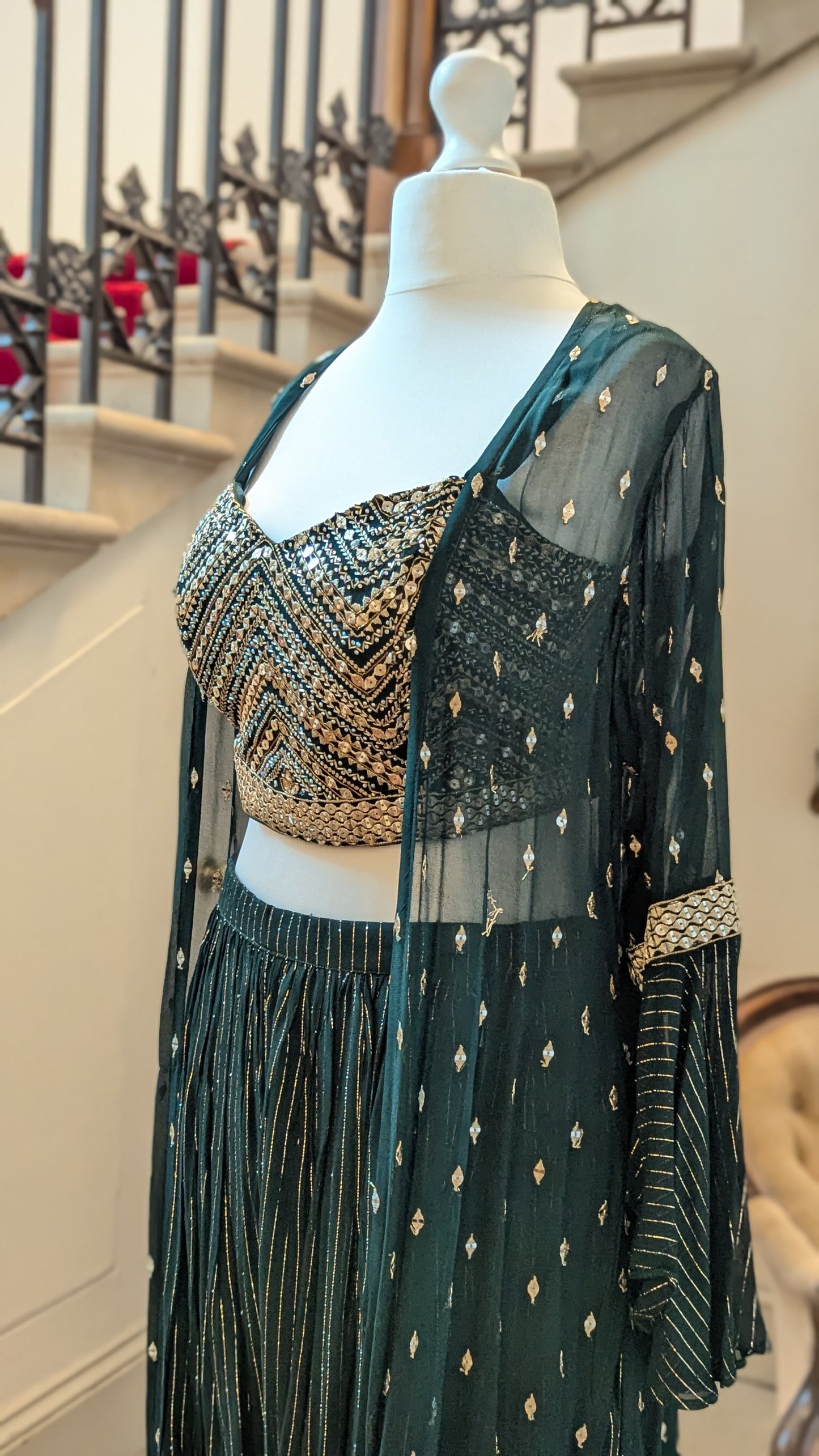 Forest Green Indo-Western Sharara Set (14-16)
