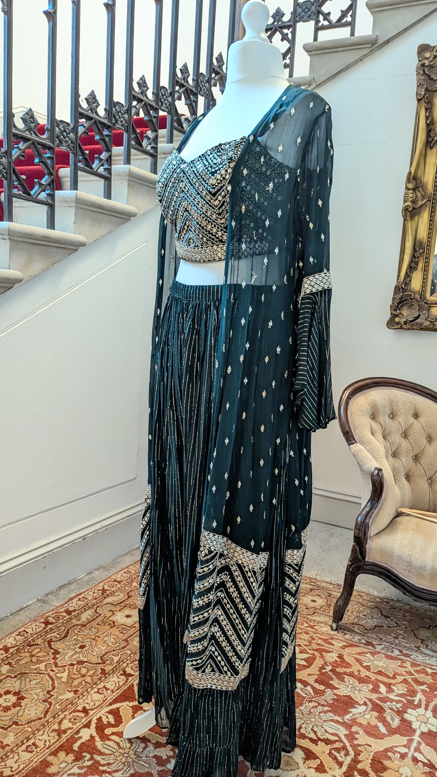 Forest Green Indo-Western Sharara Set (14-16)