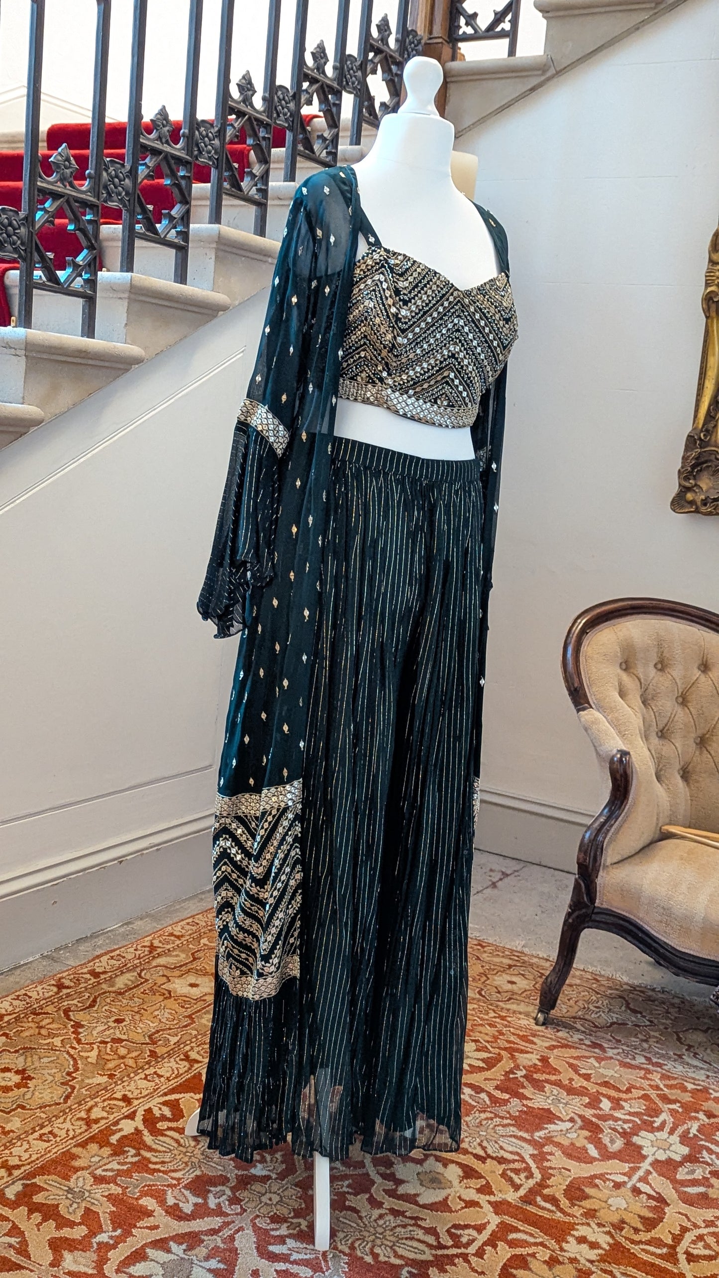 Forest Green Indo-Western Sharara Set (14-16)
