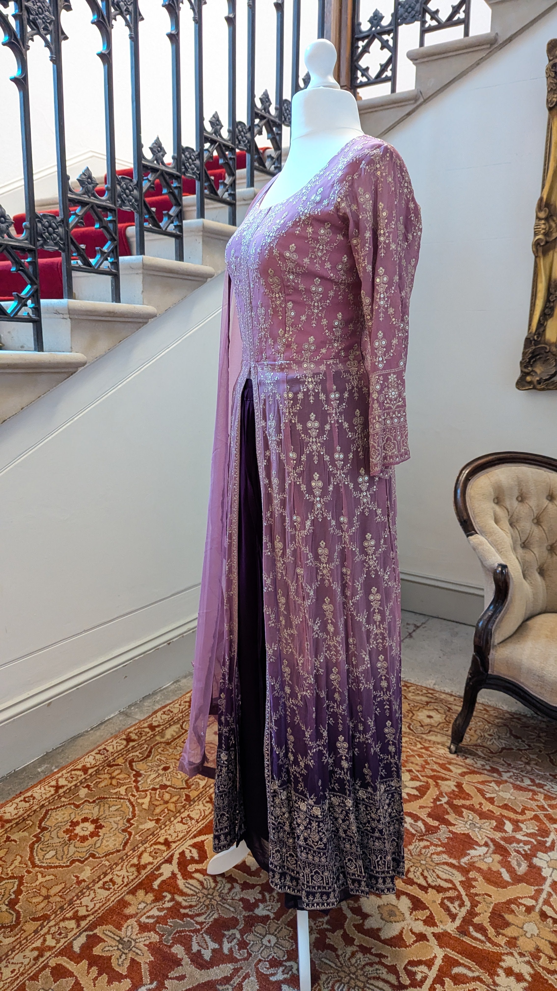 Lilac/Burgundy Ombre Sharara Jacket Set (12-14)