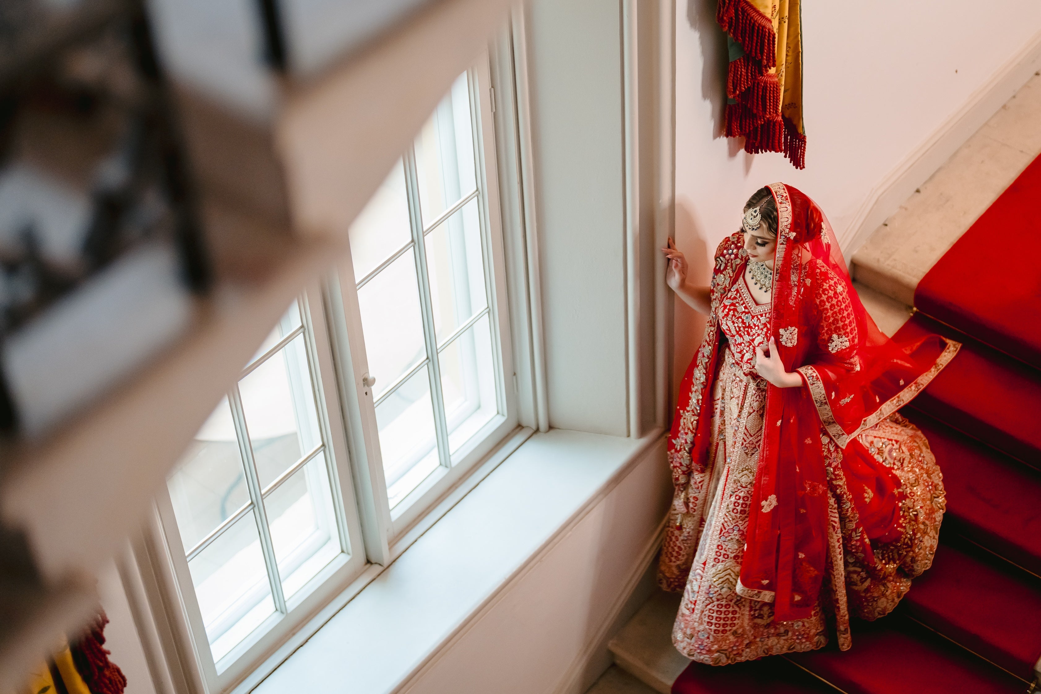 Sherni London bride red lehenga hand embroidered custom lengha red bridal Indian Pakistani wedding