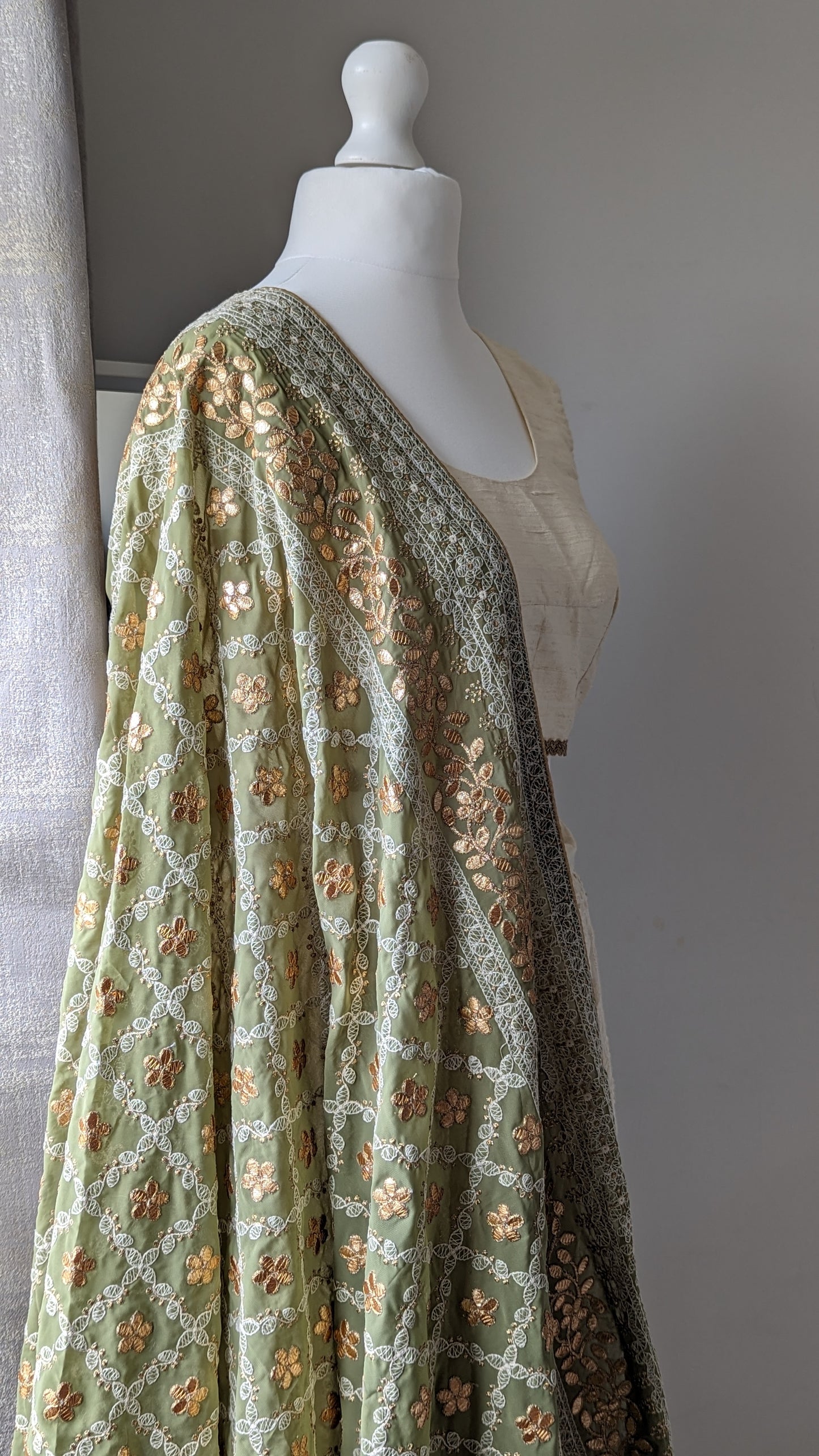 Chikankari Gota Pati Dupatta (Shawl) - Olive Green