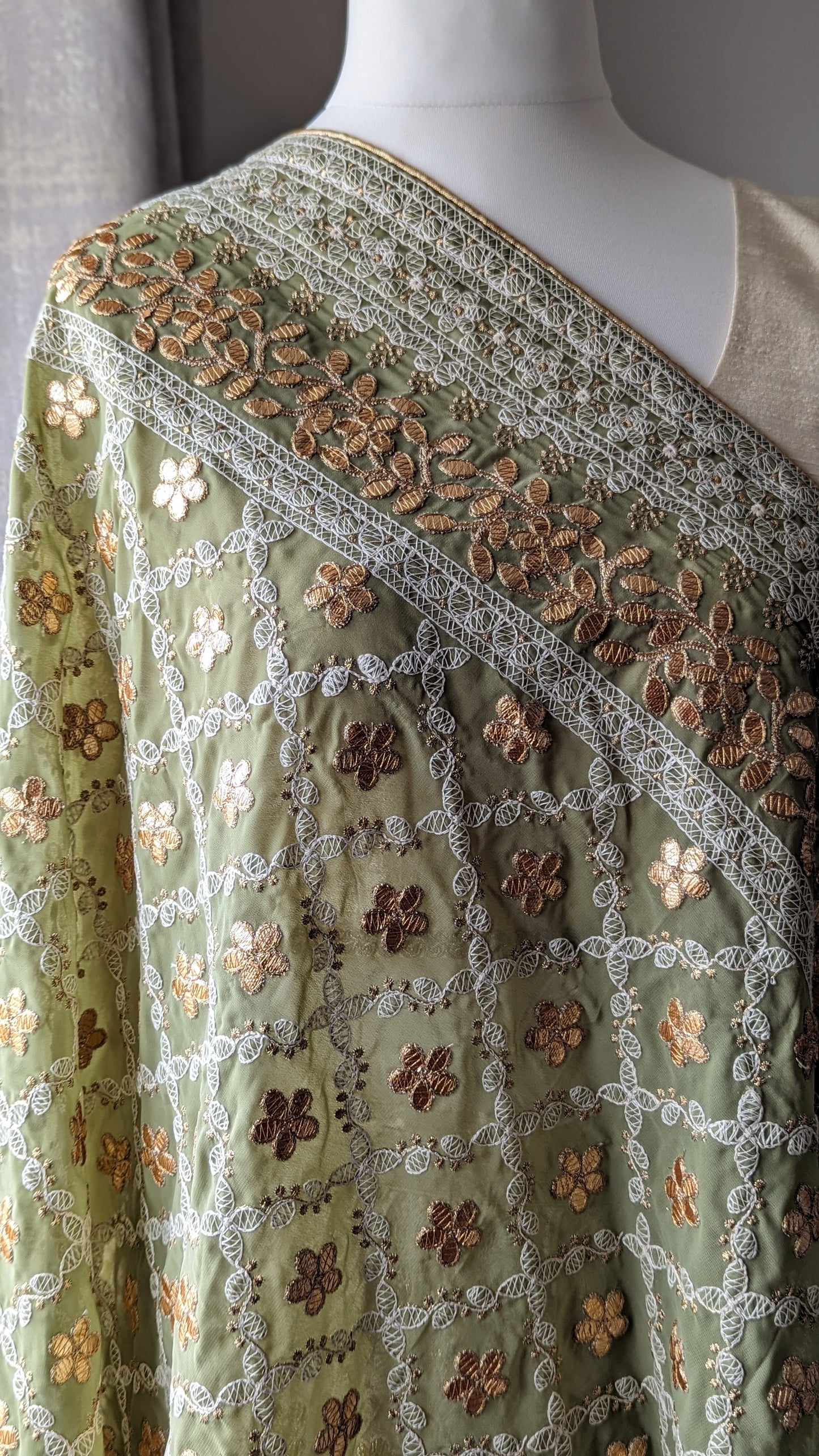 Chikankari Gota Pati Dupatta (Shawl) - Olive Green