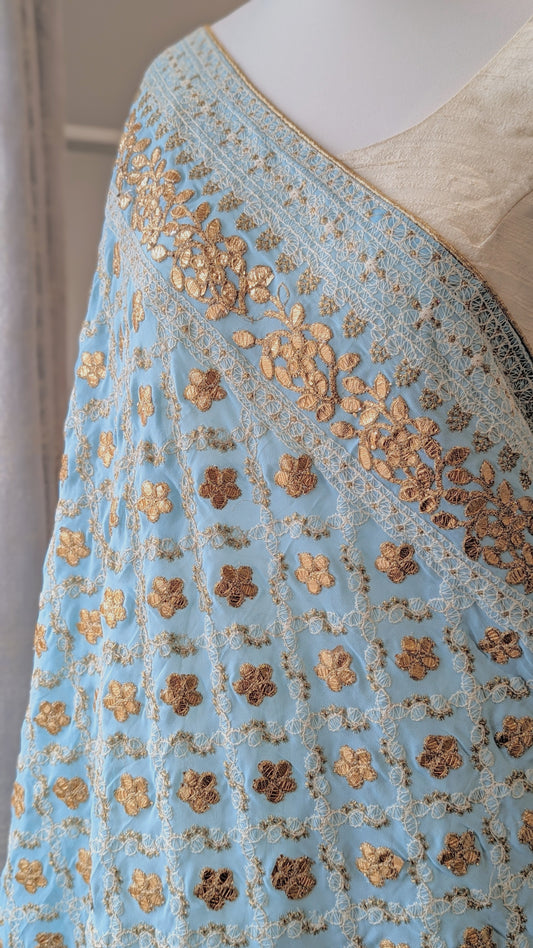 Chikankari Gota Pati Dupatta (Shawl) - Sky Blue