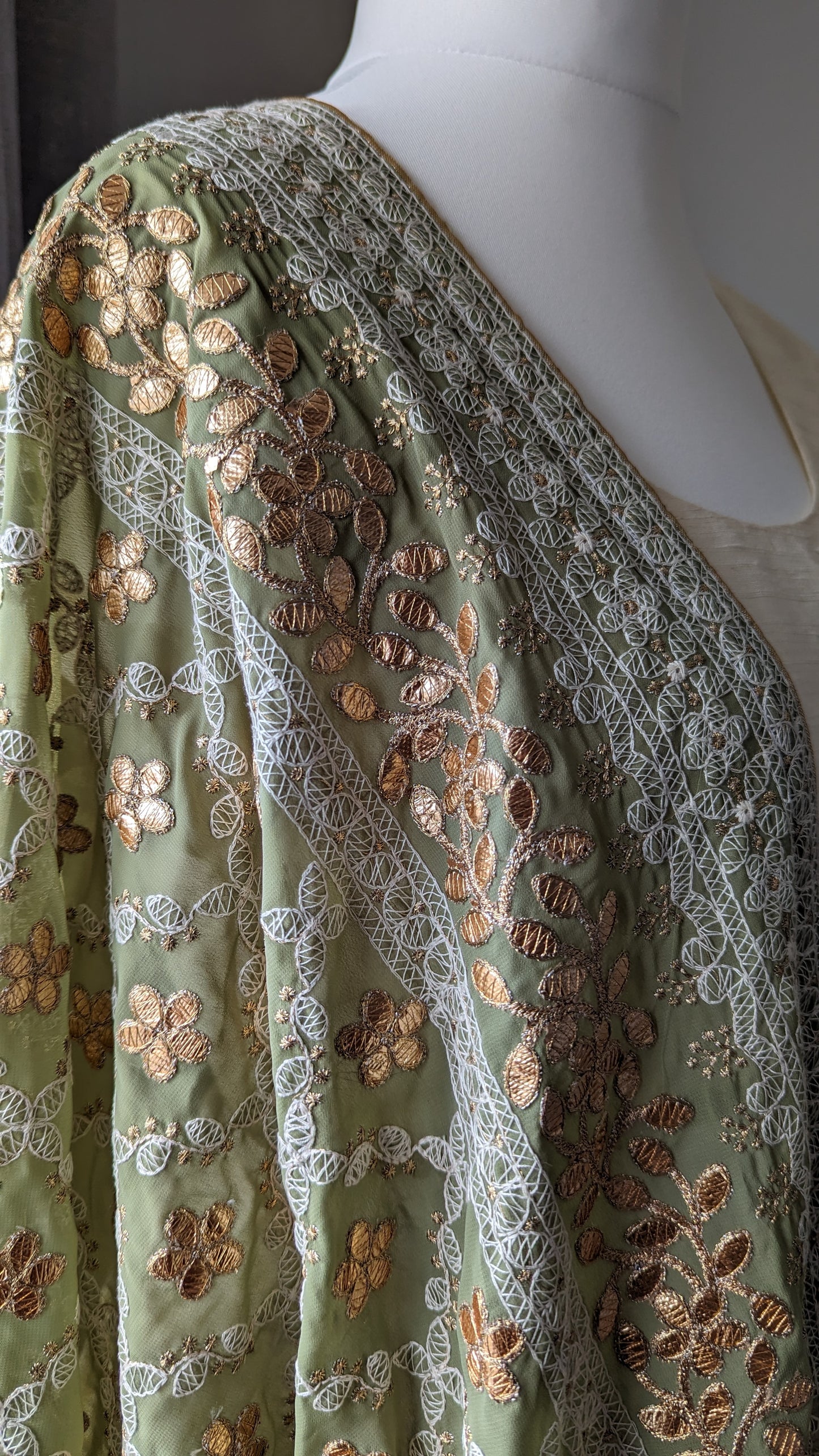 Chikankari Gota Pati Dupatta (Shawl) - Olive Green