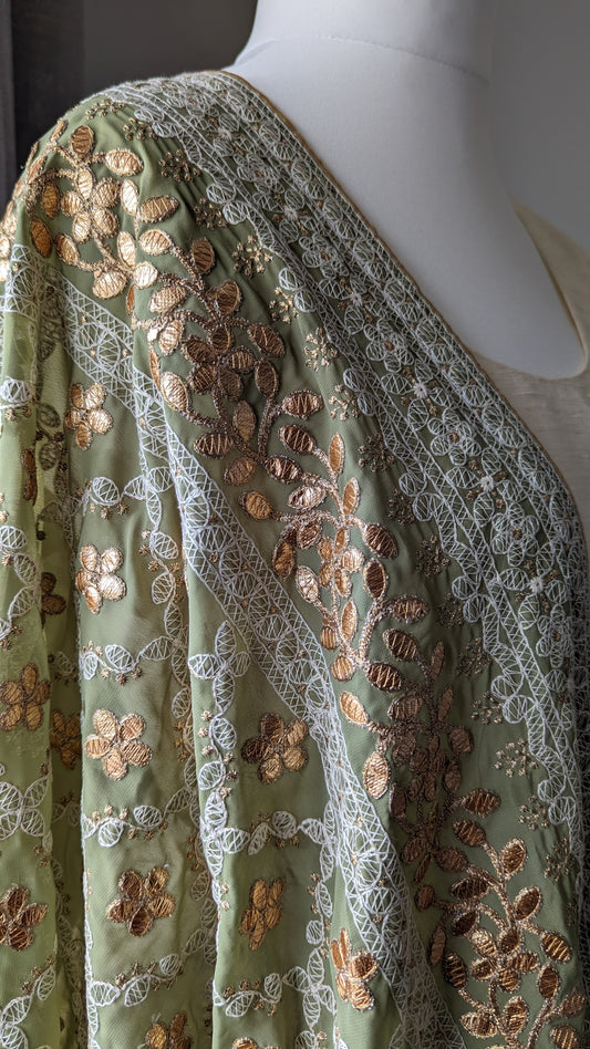 Chikankari Gota Pati Dupatta (Shawl) - Olive Green