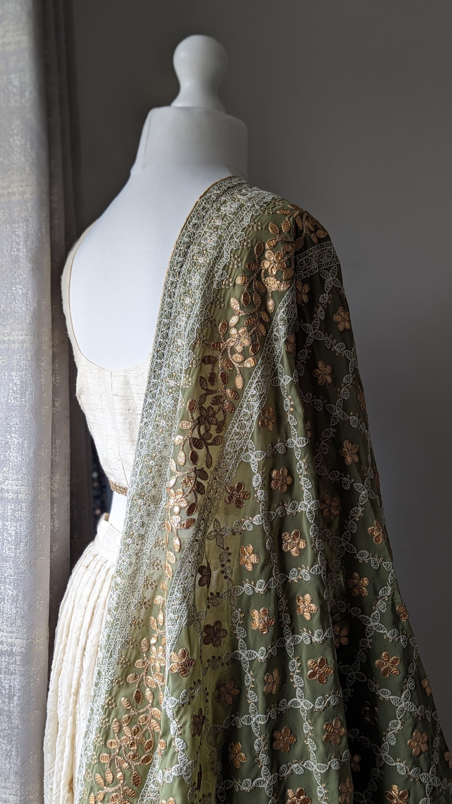 Chikankari Gota Pati Dupatta (Shawl) - Olive Green