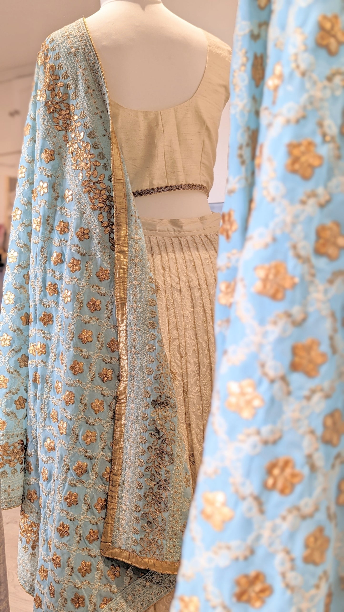 Chikankari Gota Pati Dupatta (Shawl) - Sky Blue