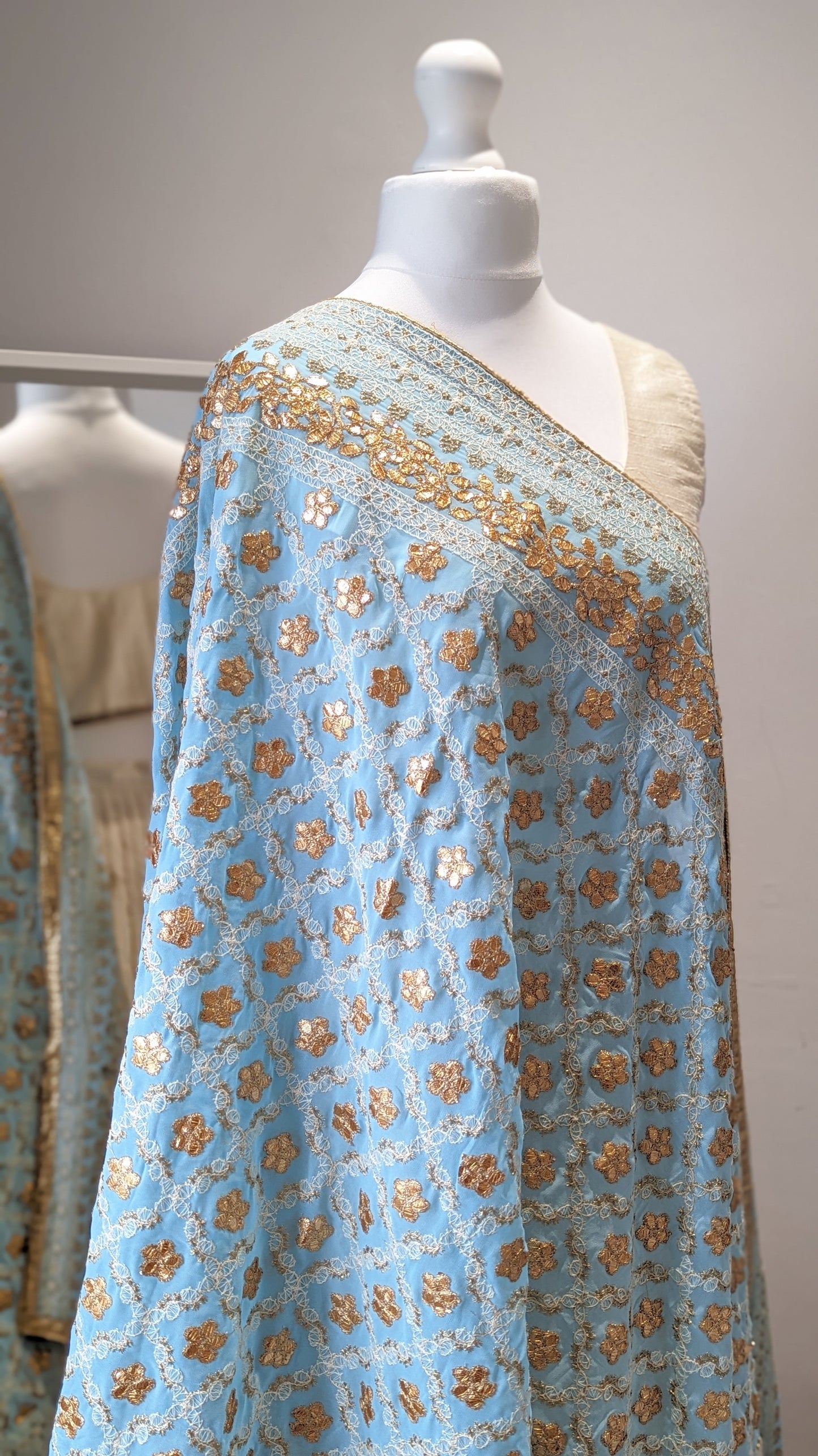 Chikankari Gota Pati Dupatta (Shawl) - Sky Blue
