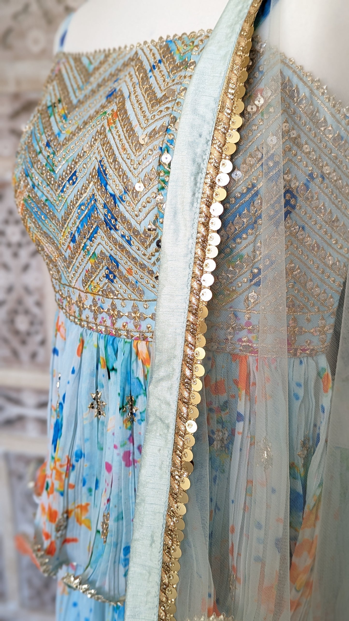 Splash Tie Dye Print Peplum Lehenga (10-12)