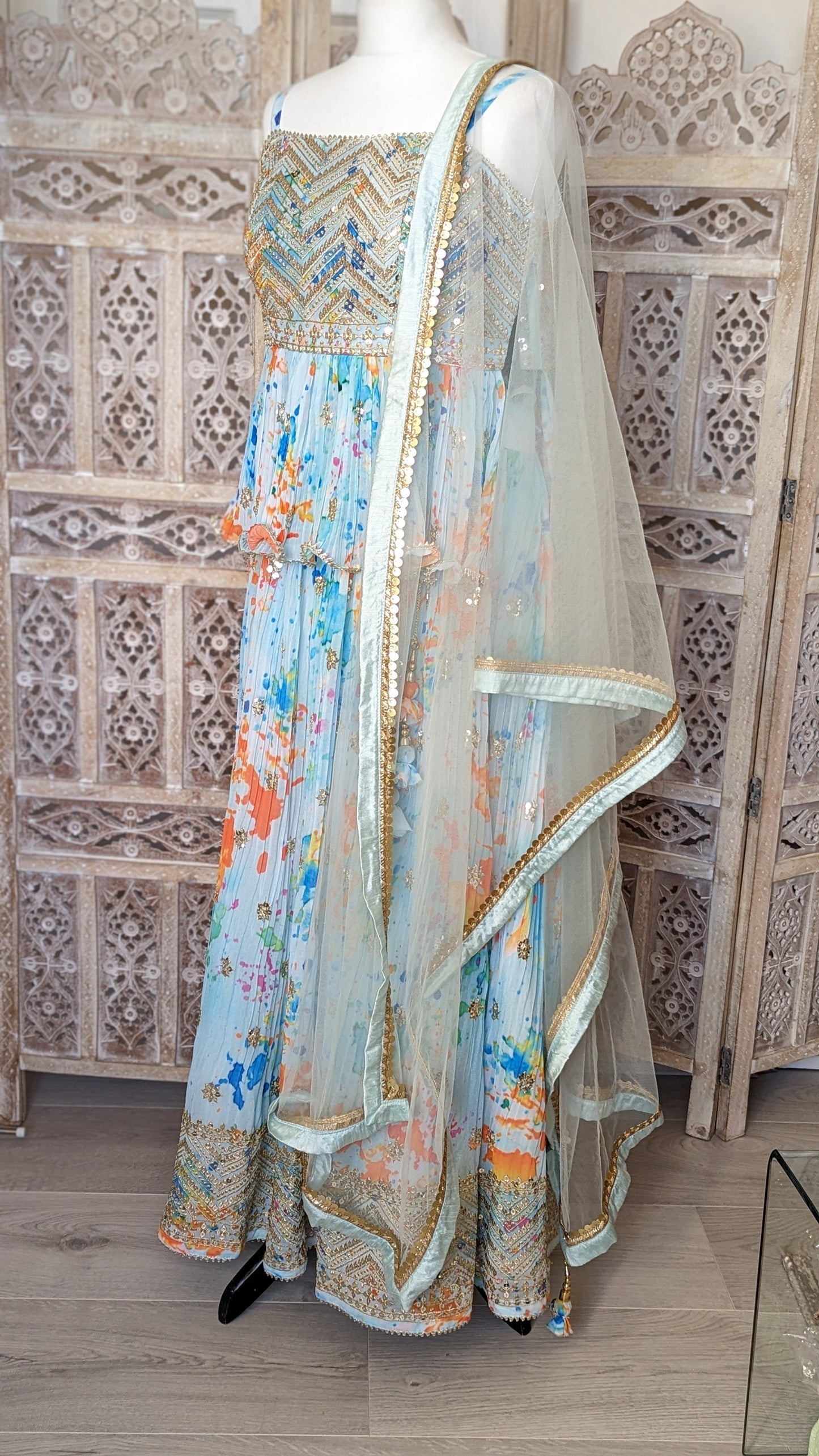 Splash Tie Dye Print Peplum Lehenga (10-12)