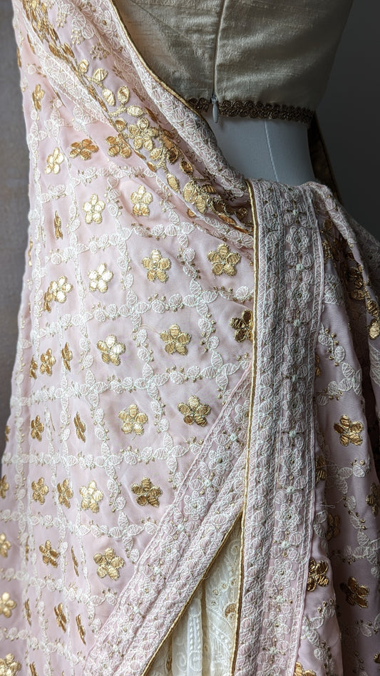 Chikankari Gota Pati Dupatta (Shawl) - Pink