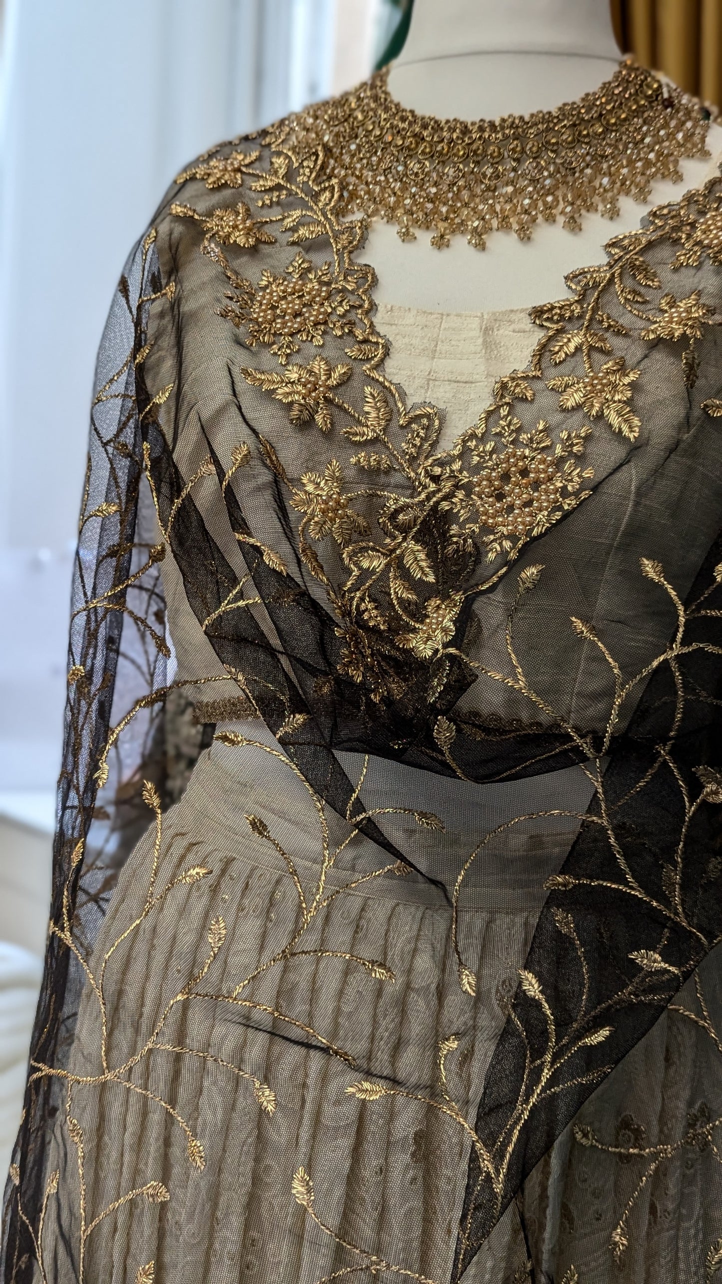 Black & Gold Organza Dupatta
