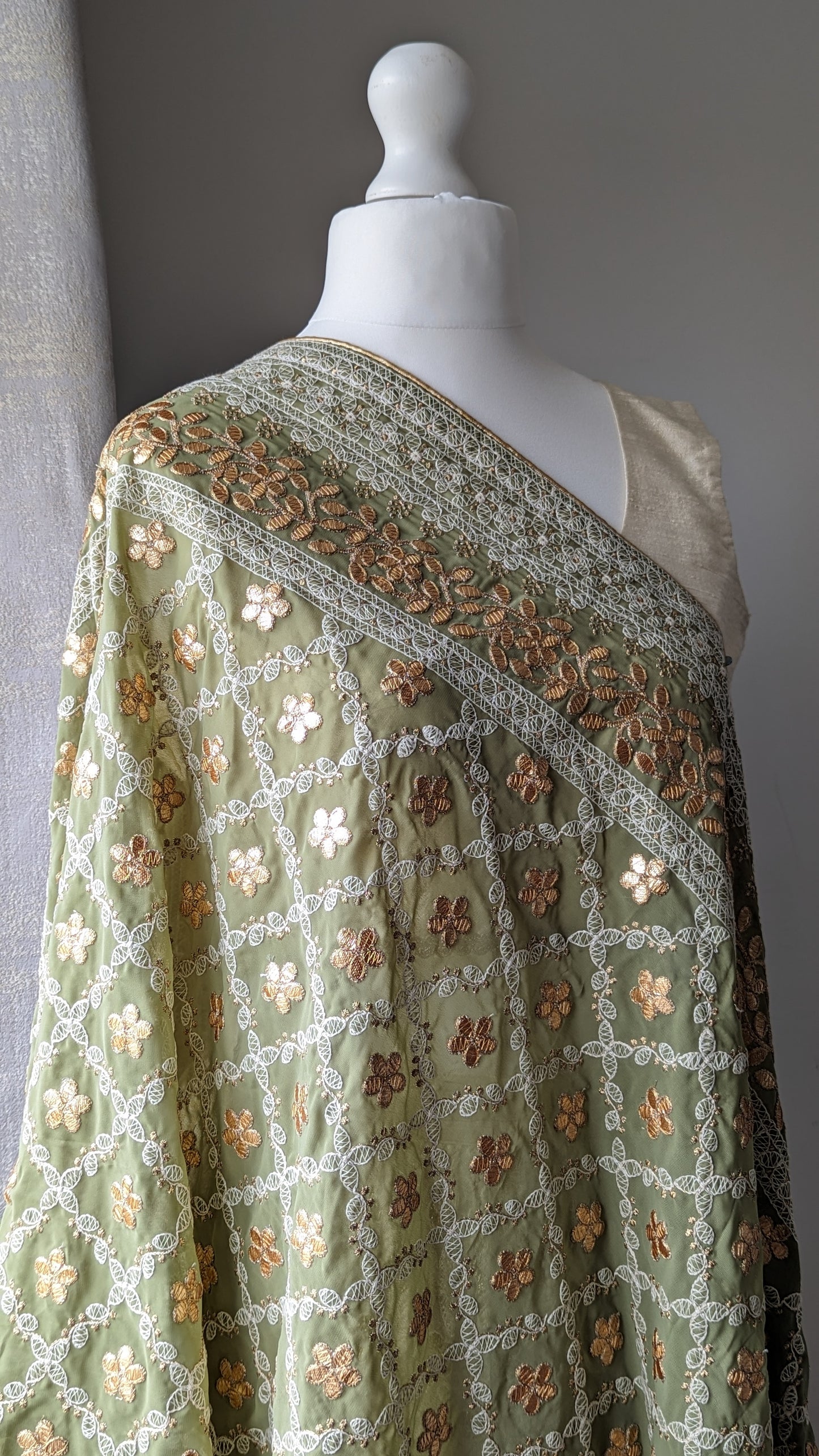 Chikankari Gota Pati Dupatta (Shawl) - Olive Green