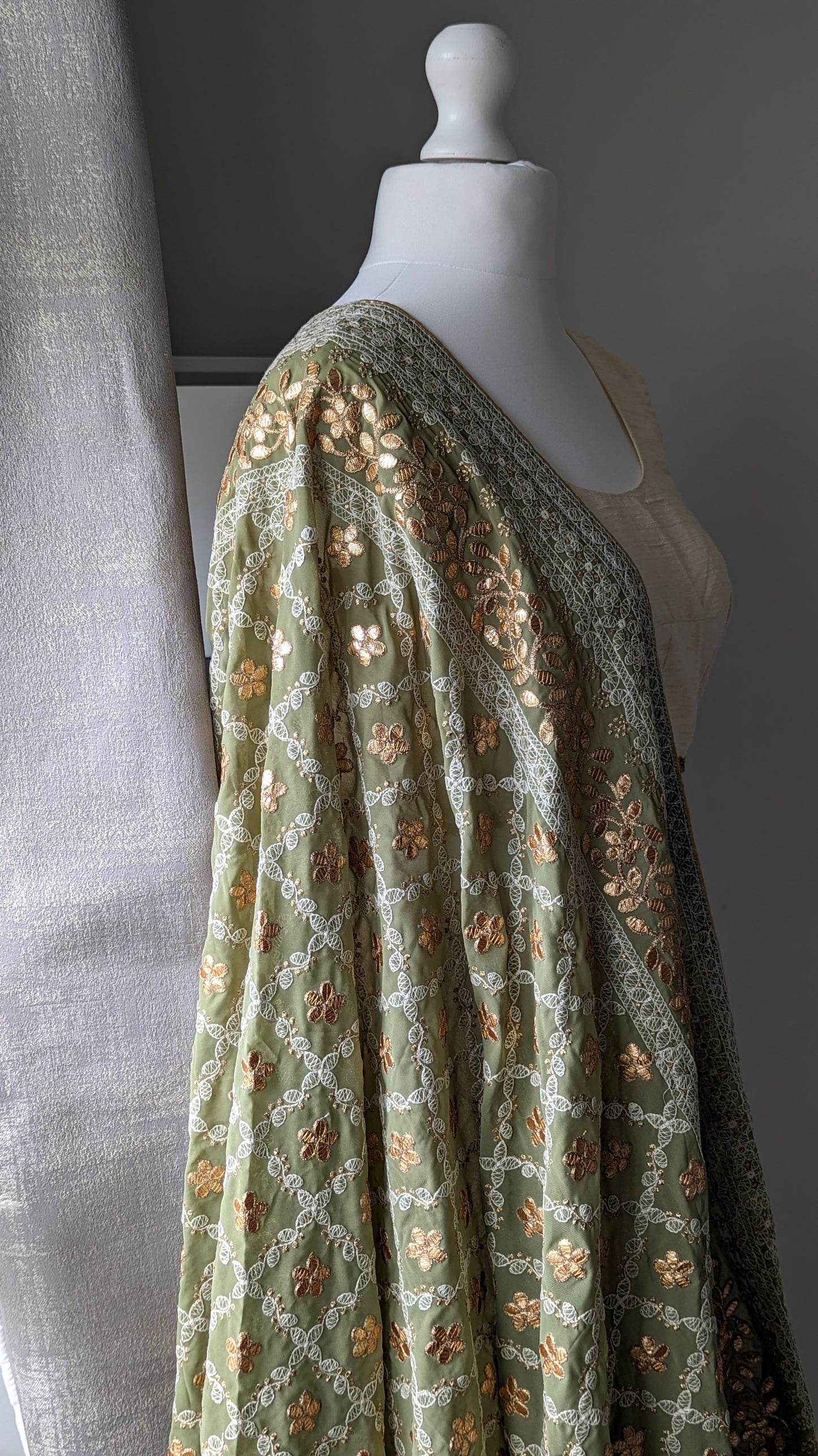 Chikankari Gota Pati Dupatta (Shawl) - Olive Green