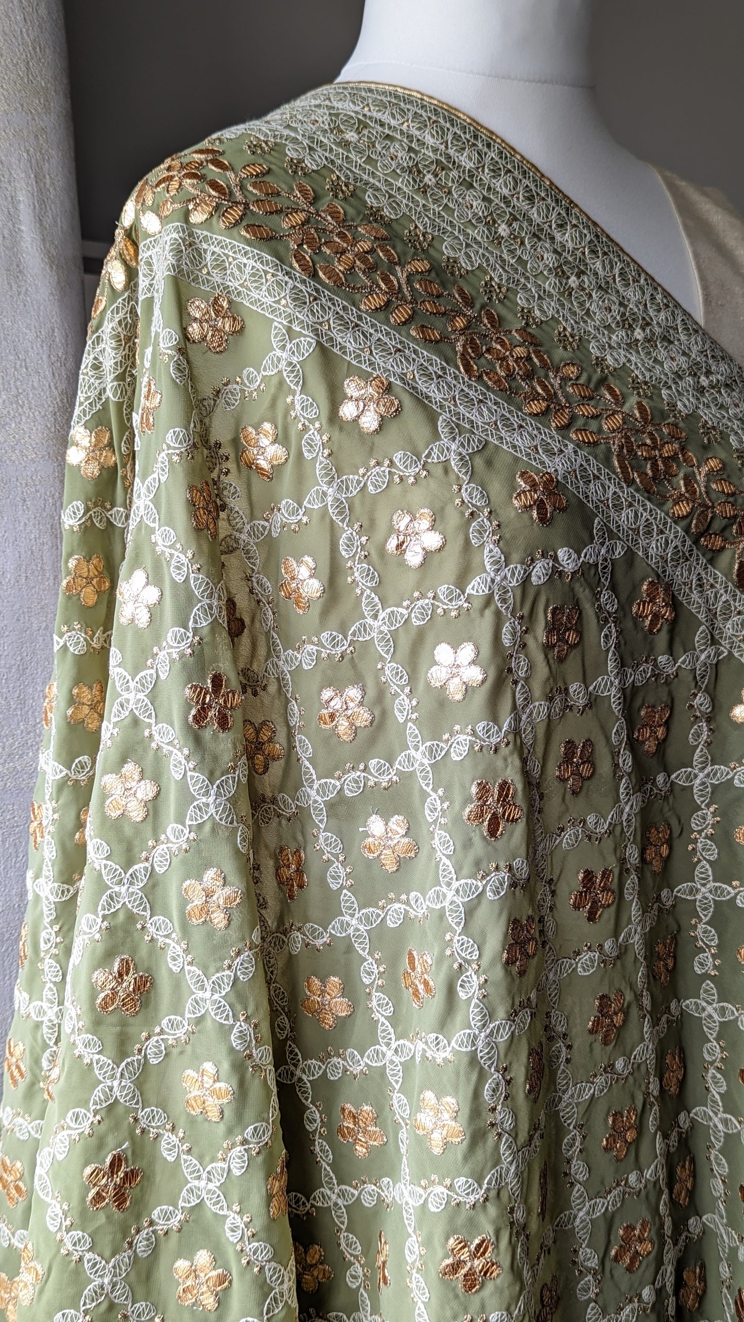 Chikankari Gota Pati Dupatta (Shawl) - Olive Green