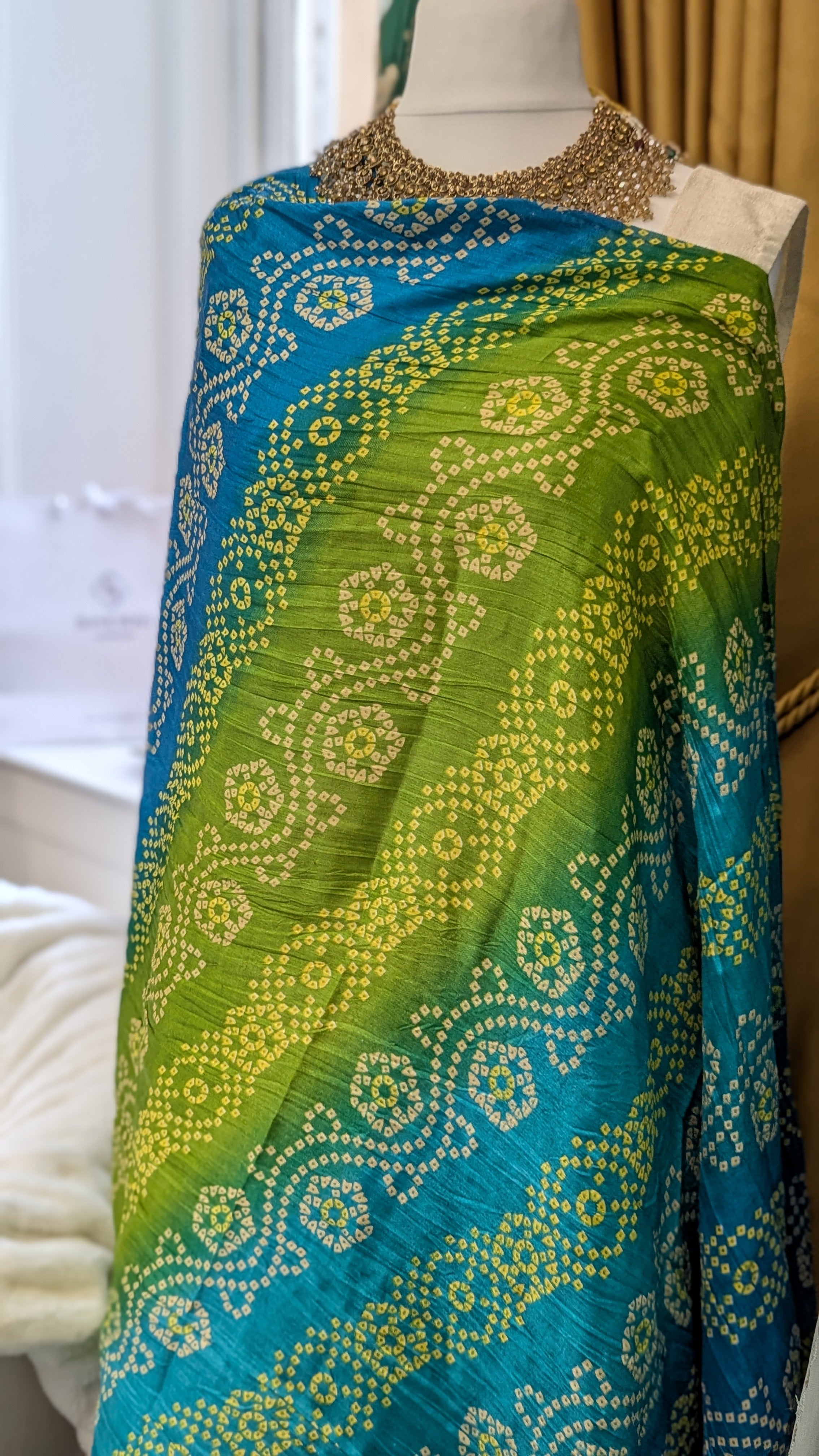 Blue and green bandana dupatta